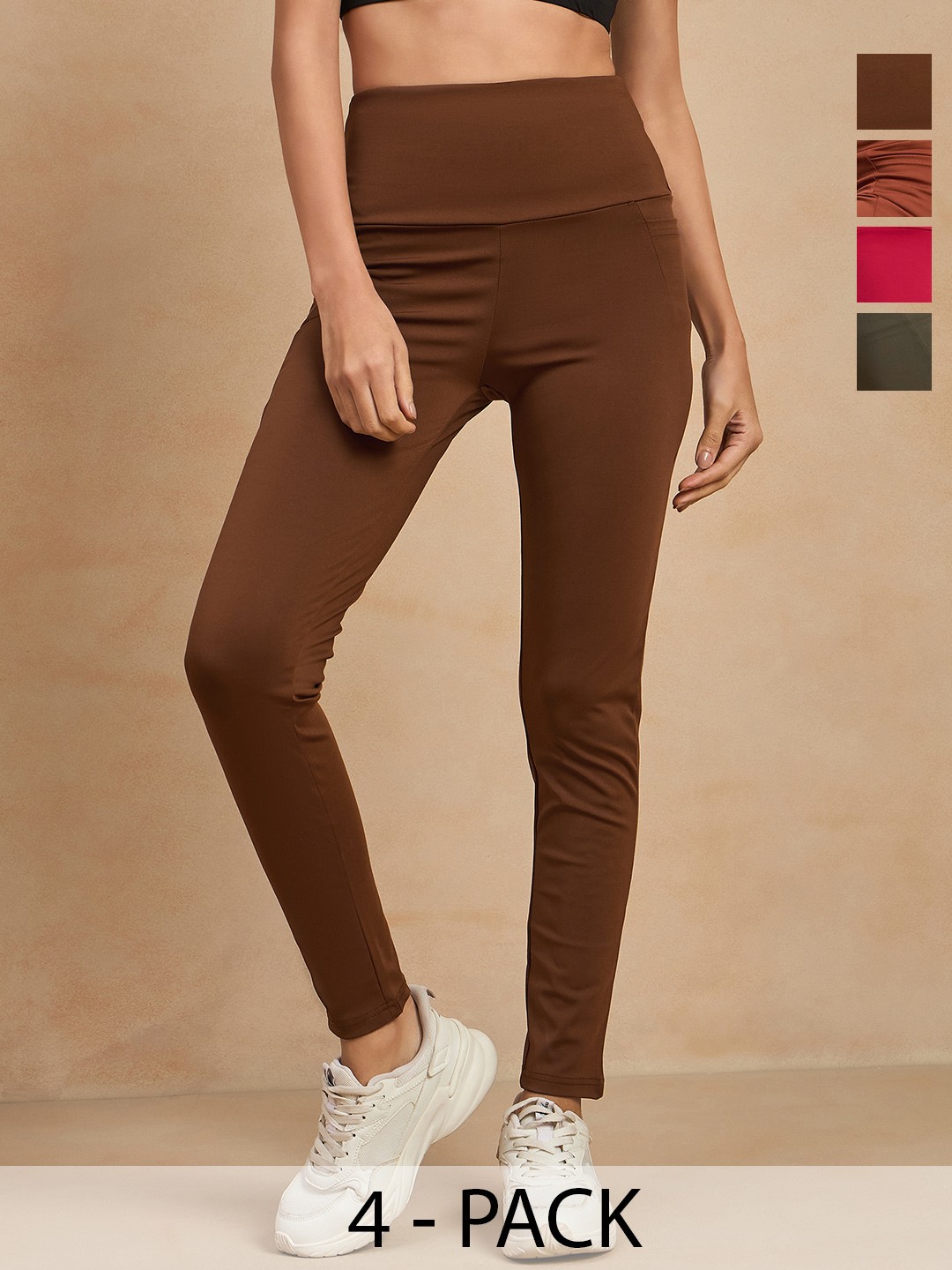 

COLOR CAPITAL Women Pack of 4 Skin Fit Antimicrobial Tights, Coffee brown