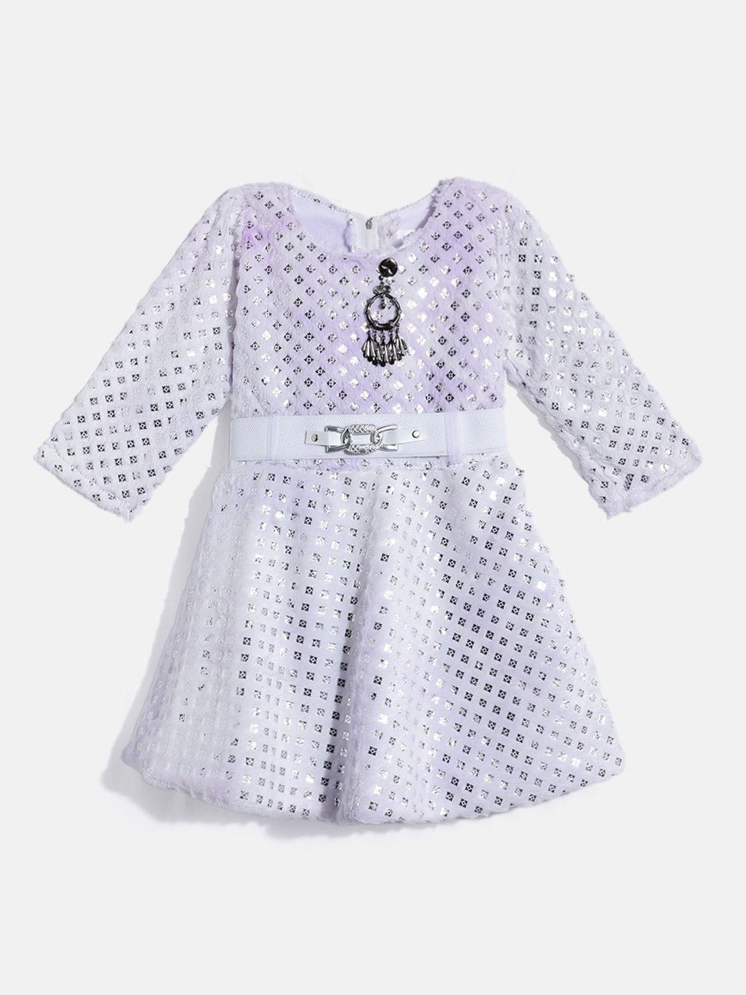

YK Girls Polka Dot Print Woollen Fit & Flare Dress, Purple