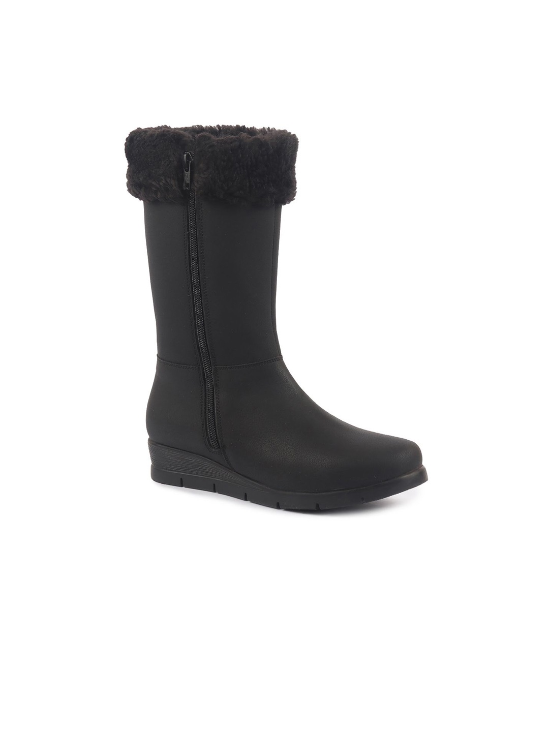 

FAUSTO Women Wedge-Heeled High Ankle Side Zipper Winter Boots, Black