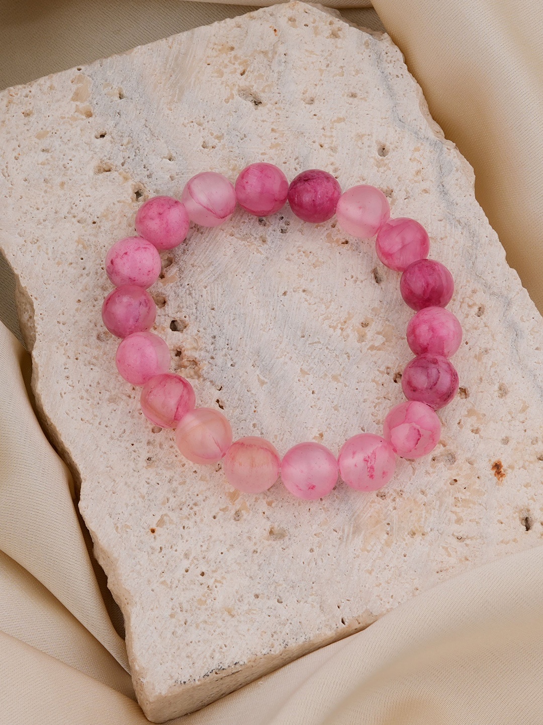 

TOTAPARI Unisex Onyx Elasticated Bracelet, Pink