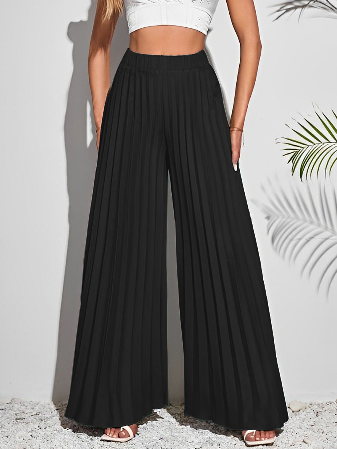 

LECOWAR Women Knitted Palazzos, Black