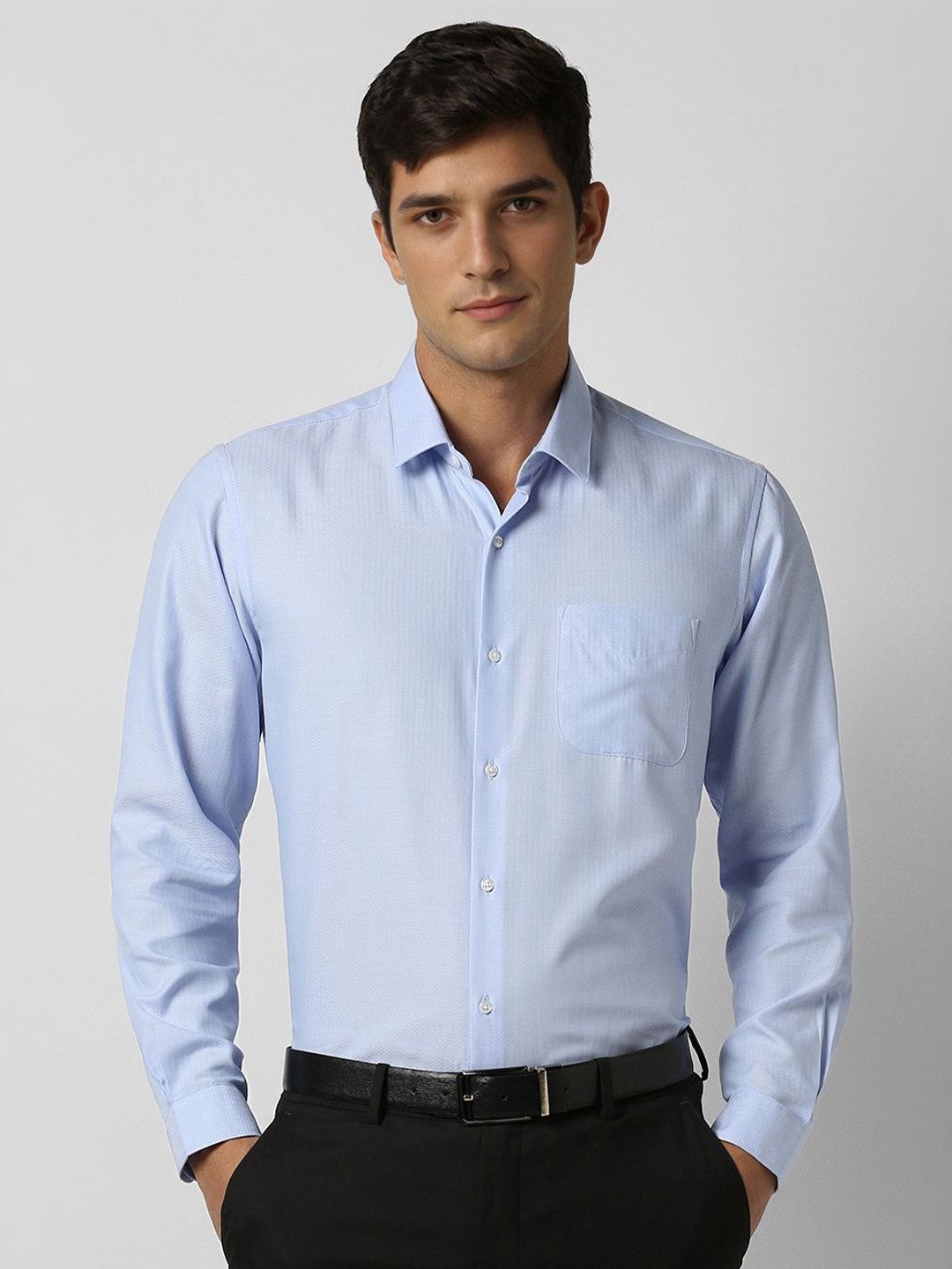 

Peter England Men Spread Collar Textured Cotton Formal Shirt, Blue