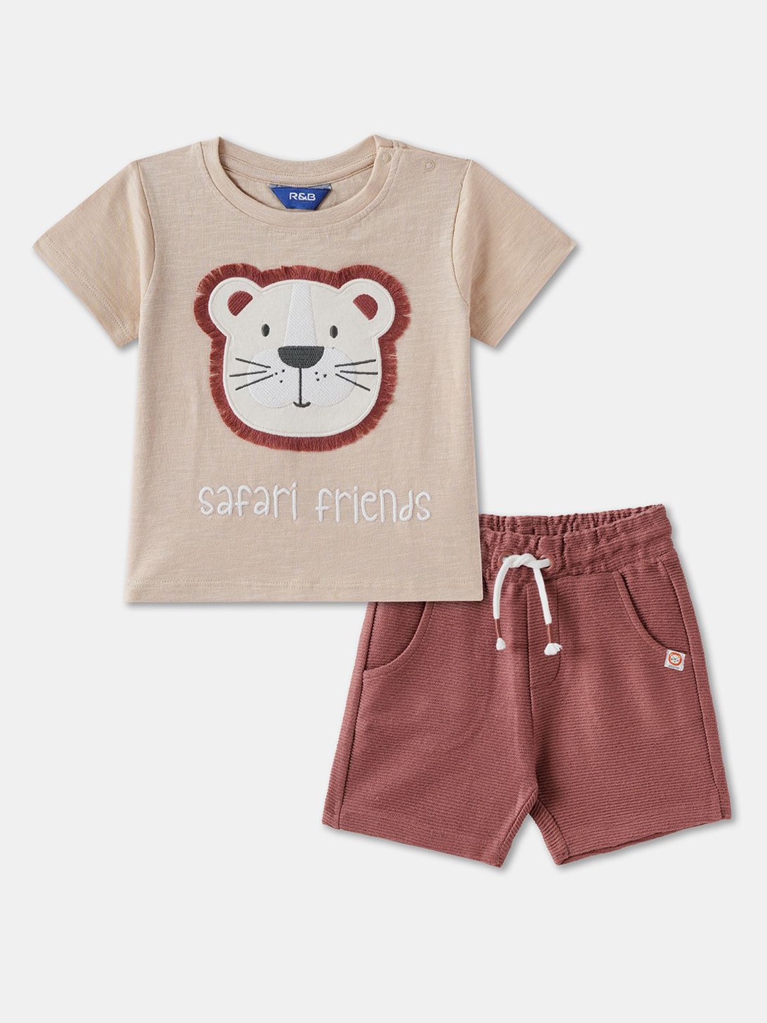

R&B Boys Printed Round Neck Pure Cotton T-Shirt And Shorts, Beige