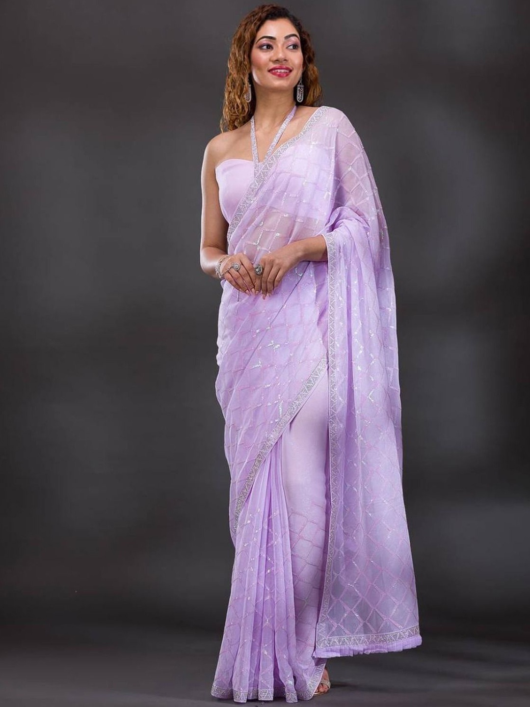 

Anouk Embellished Sequinned Poly Georgette Heavy Work Saree, Lavender