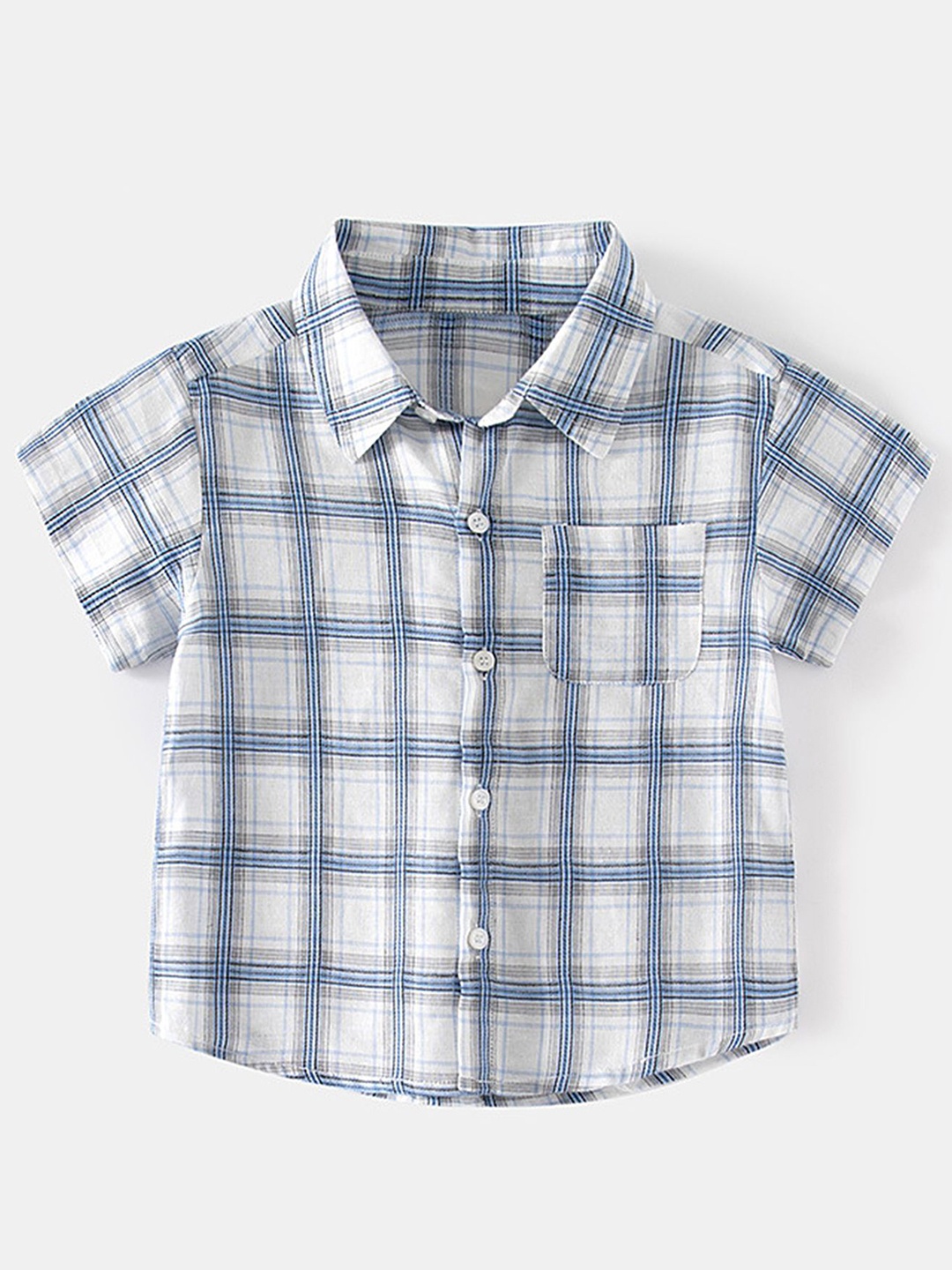 

LULU & SKY Boys Spread Collar Tartan Checked Organic Cotton Casual Shirt, White