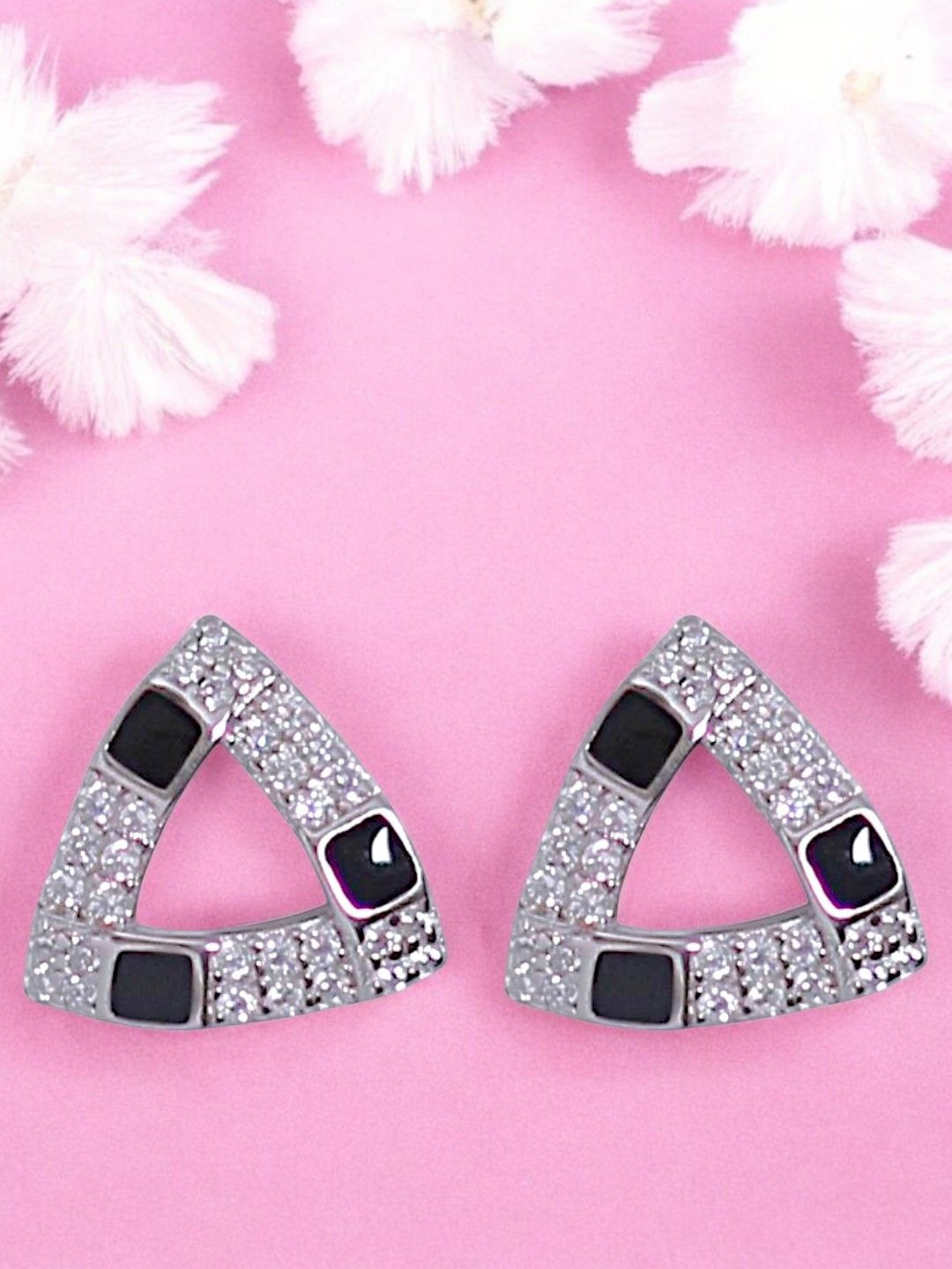 

Taraash 925 Sterling Silver Cubic Zirconia Studded Triangular Studs