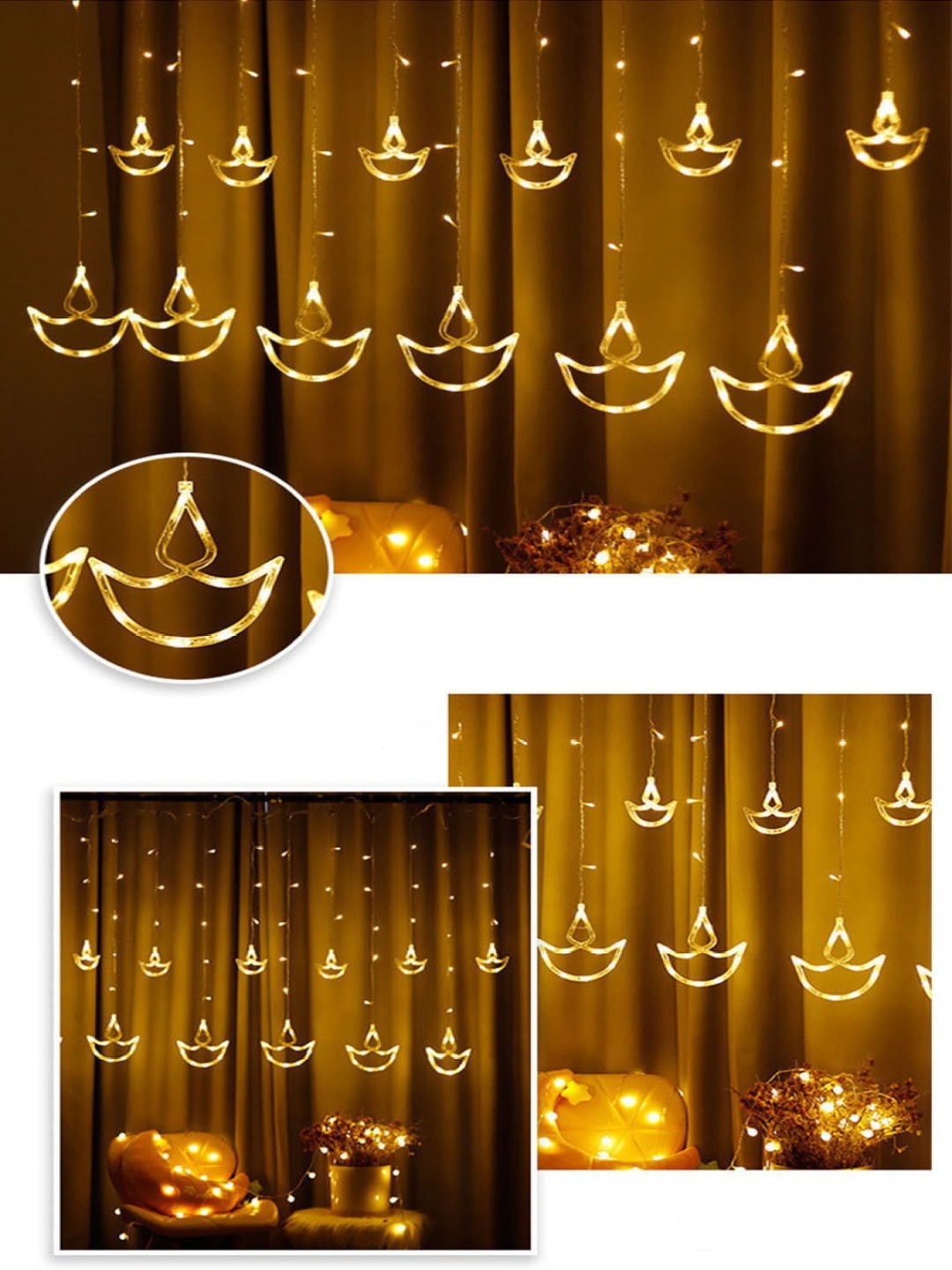 

SPARK WORLD Yellow Diya Shape LED Curtain Fairy String Lights