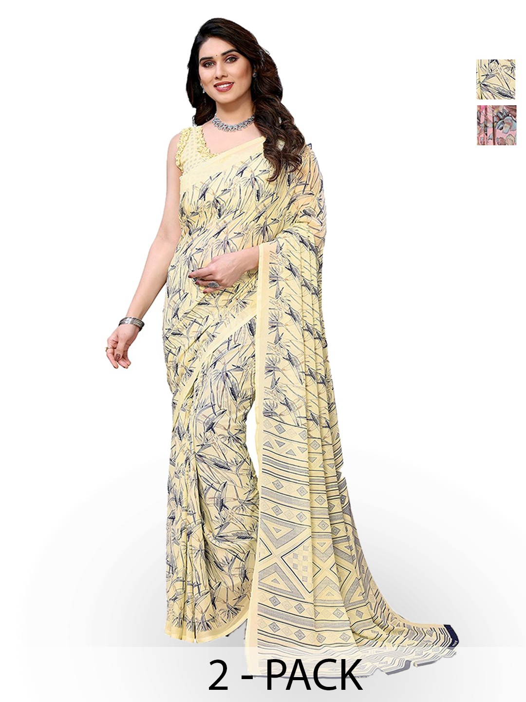 

Moda Rapido Floral Poly Georgette Saree, Cream
