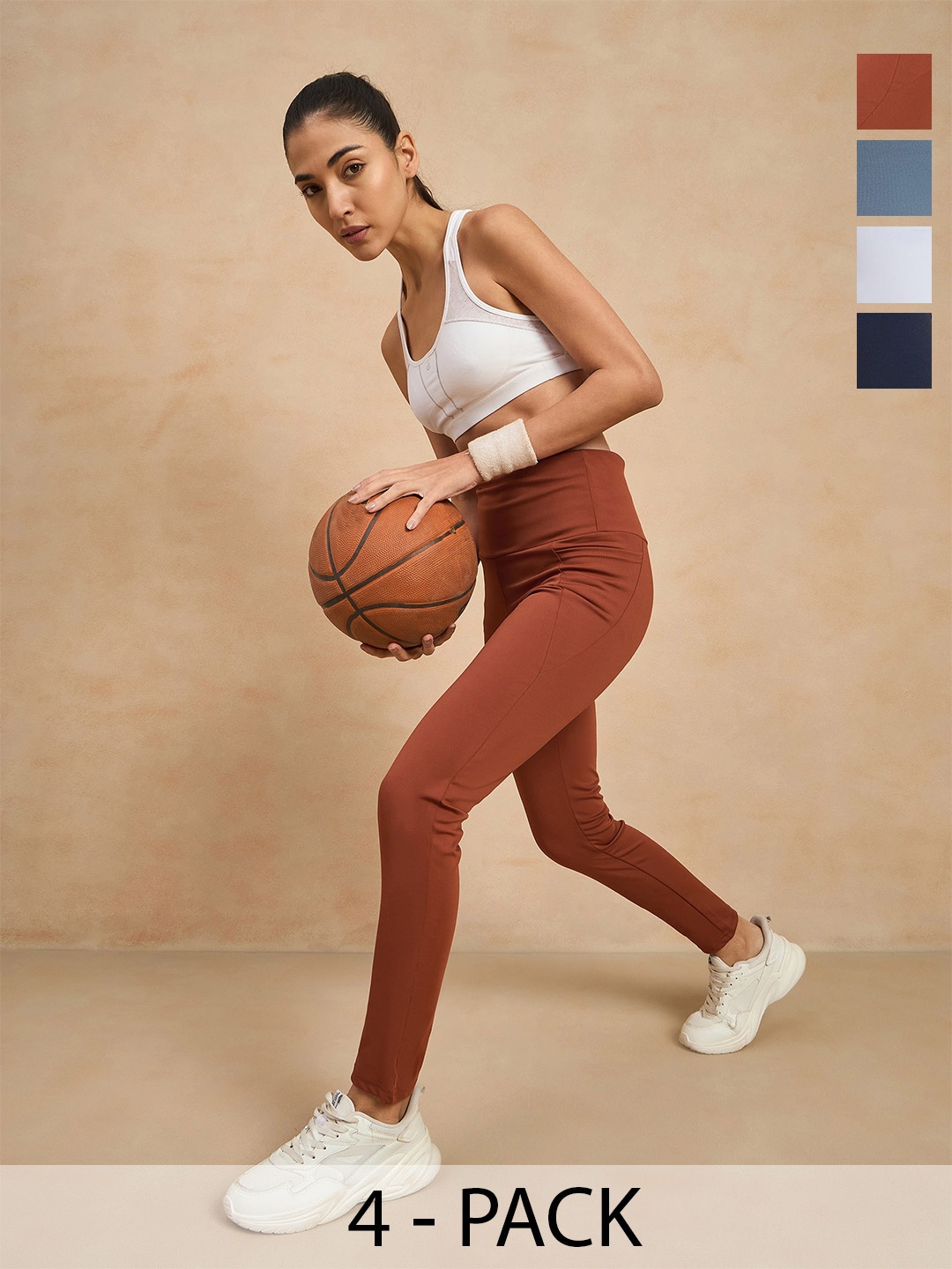 

COLOR CAPITAL Women Pack of 4 Skin Fit Antimicrobial Sports Tights, White
