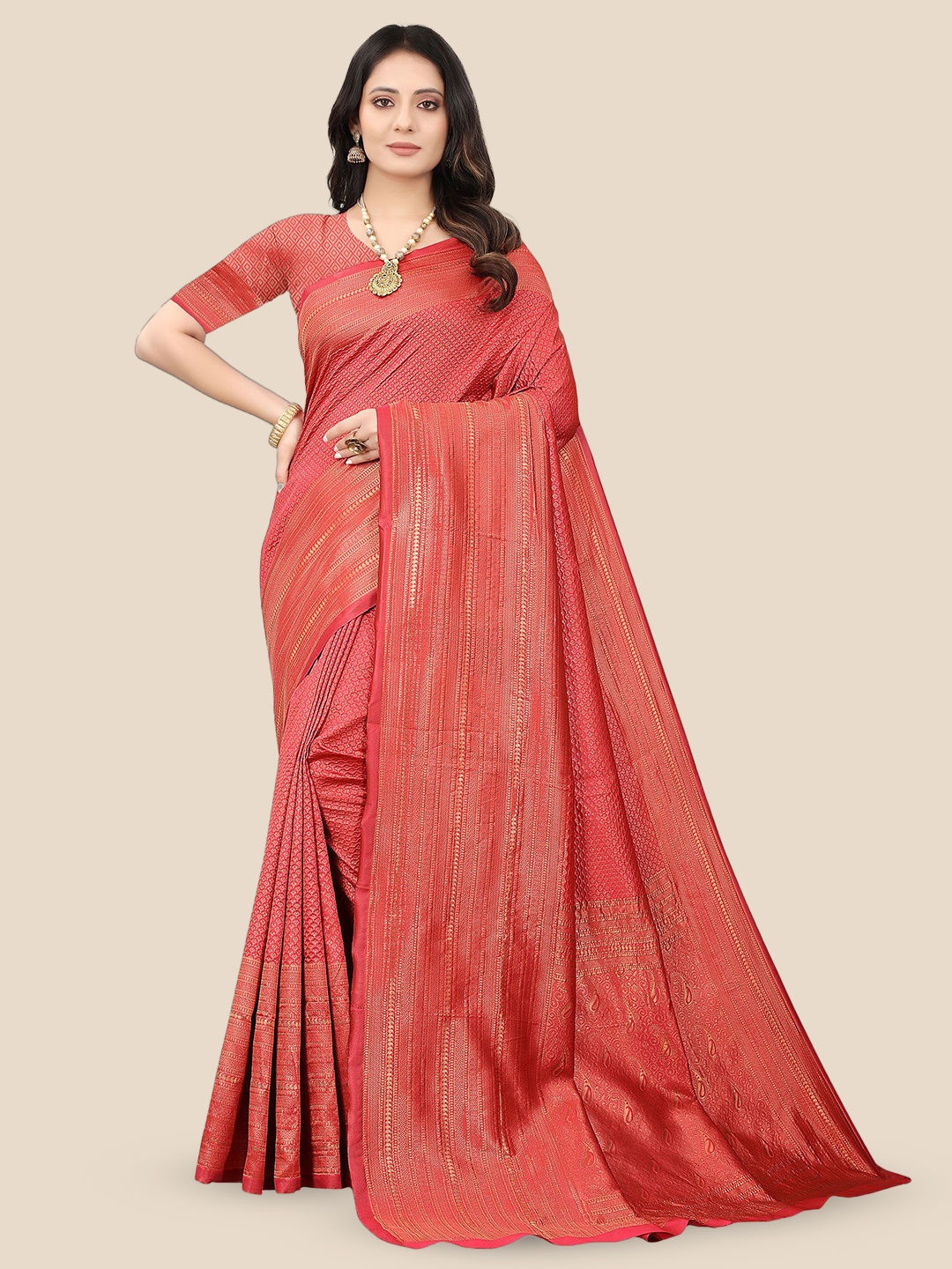 

bigben textile Woven Design Zari Banarasi Saree, Red