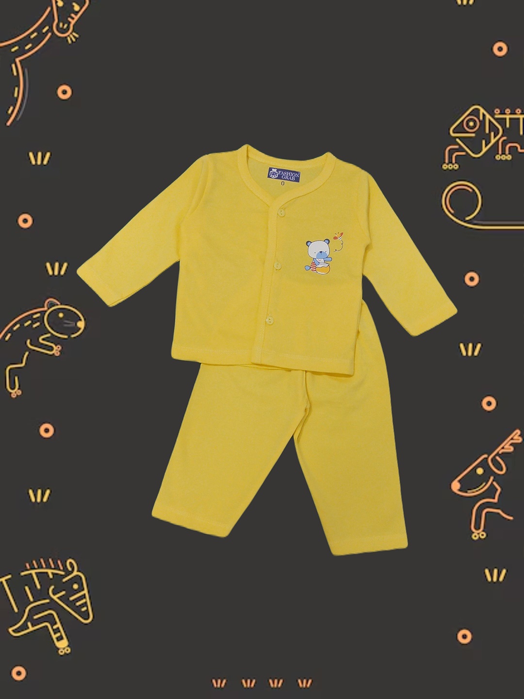 

FASHION GRAB Infant Kids Printed Pure Cotton Shirt With Trouser, Yellow