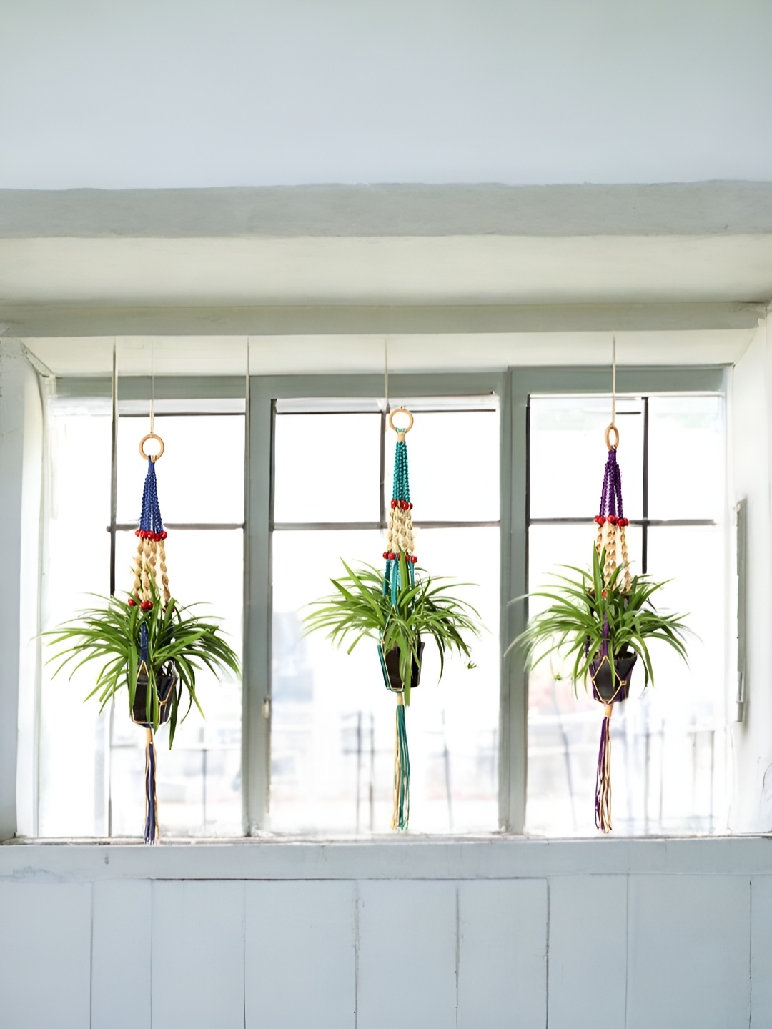 

DULI Blue & Purple 3 Pieces Macrame Cotton Thread Boho Hanging Planters
