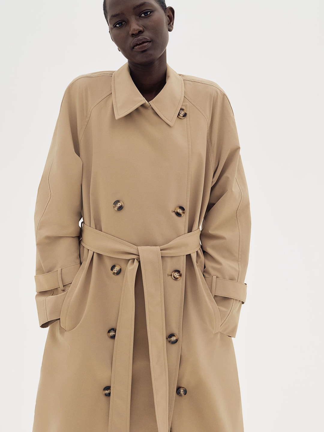 

H&M Double-Breasted Trench Coat, Beige