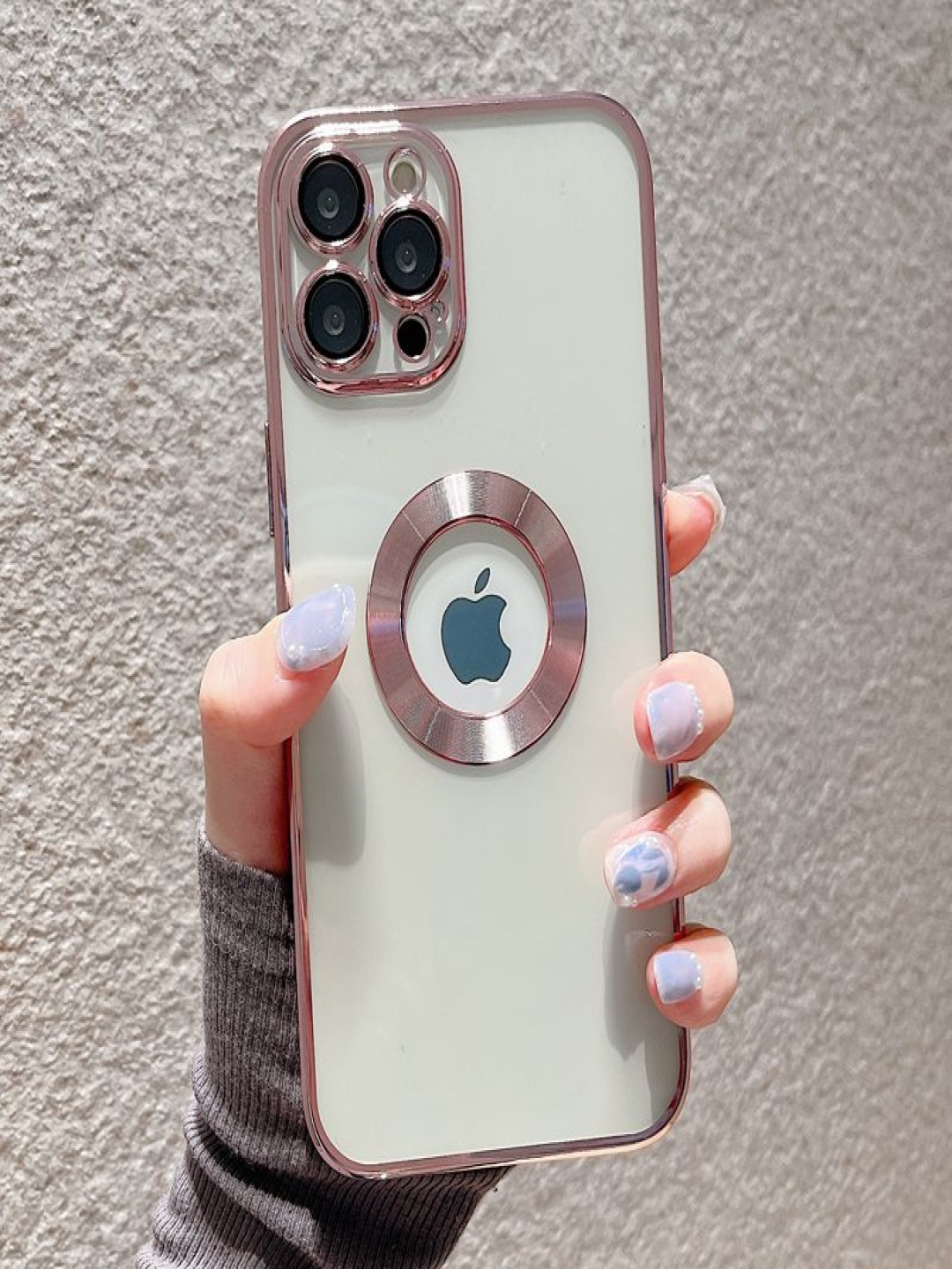 

Luxury Kase Transparent Plating Hole Logo iPhone 13 Pro Max Back Case, Pink