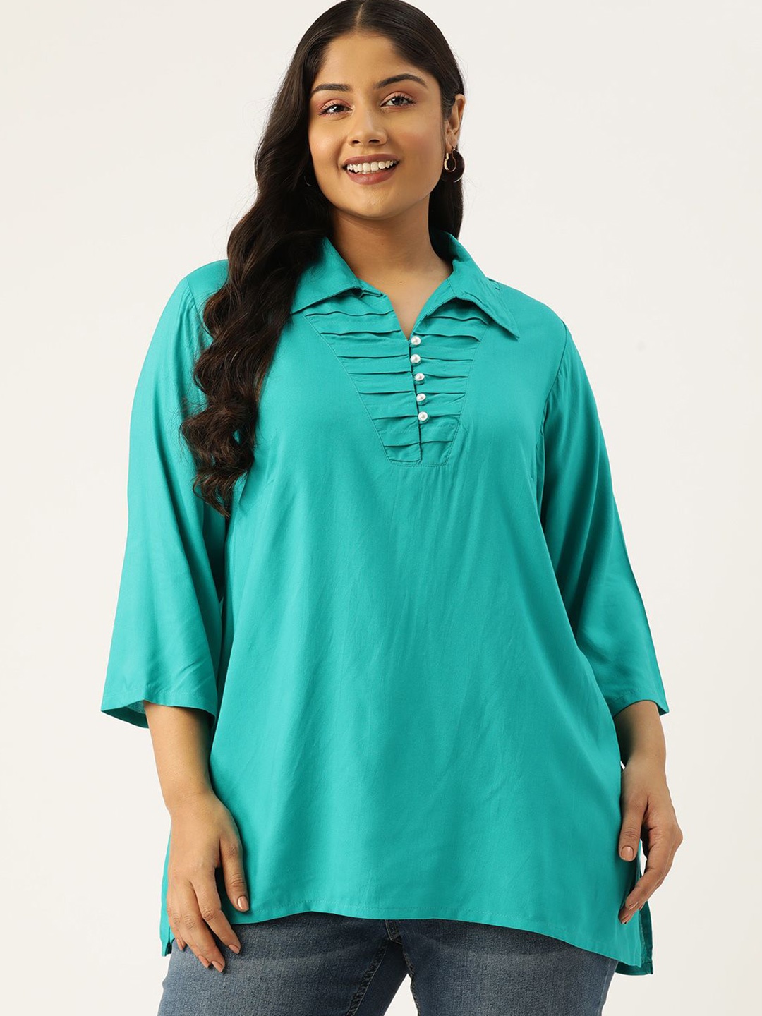

theRebelinme Women Plus Size Shirt Style Longline Top, Teal