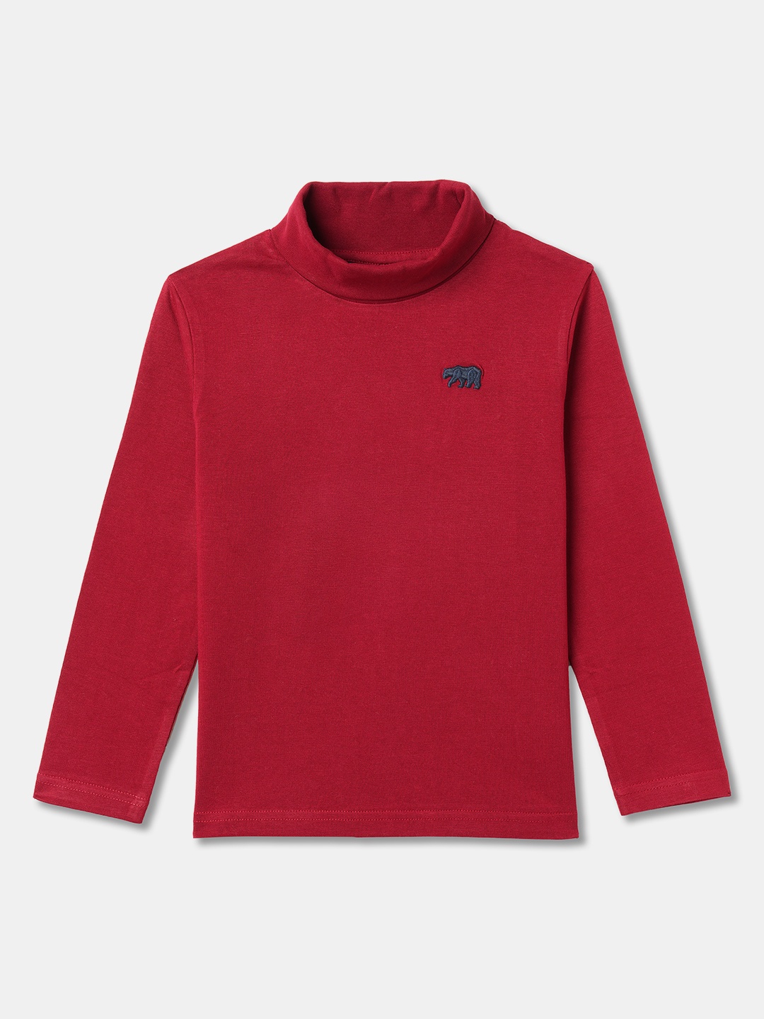 

R&B Boys Solid Turtle Neck Cotton T-shirt, Red