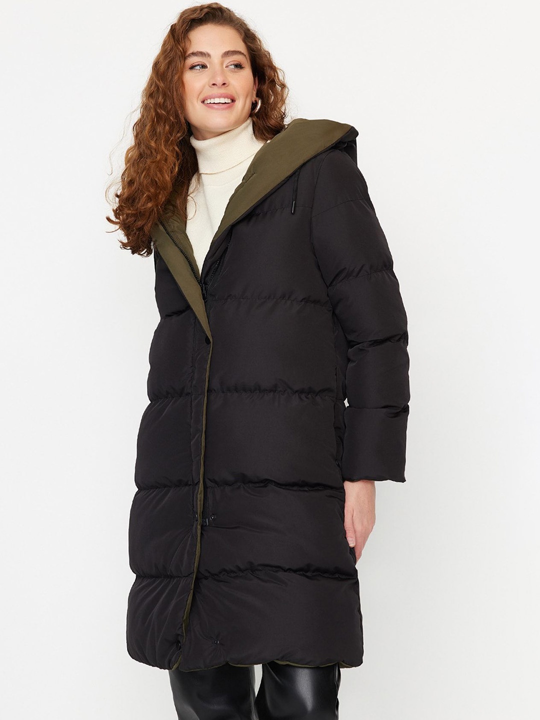 

Trendyol Women Longline Quilted Jacket, Green