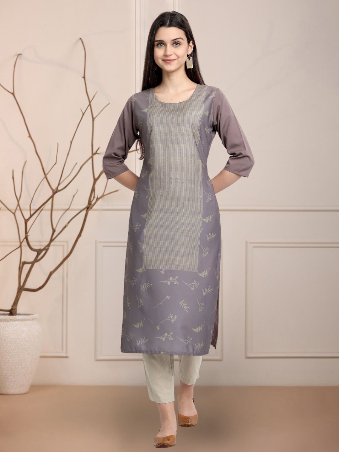 

Moda Rapido Striped Round Neck Straight Kurta, Grey