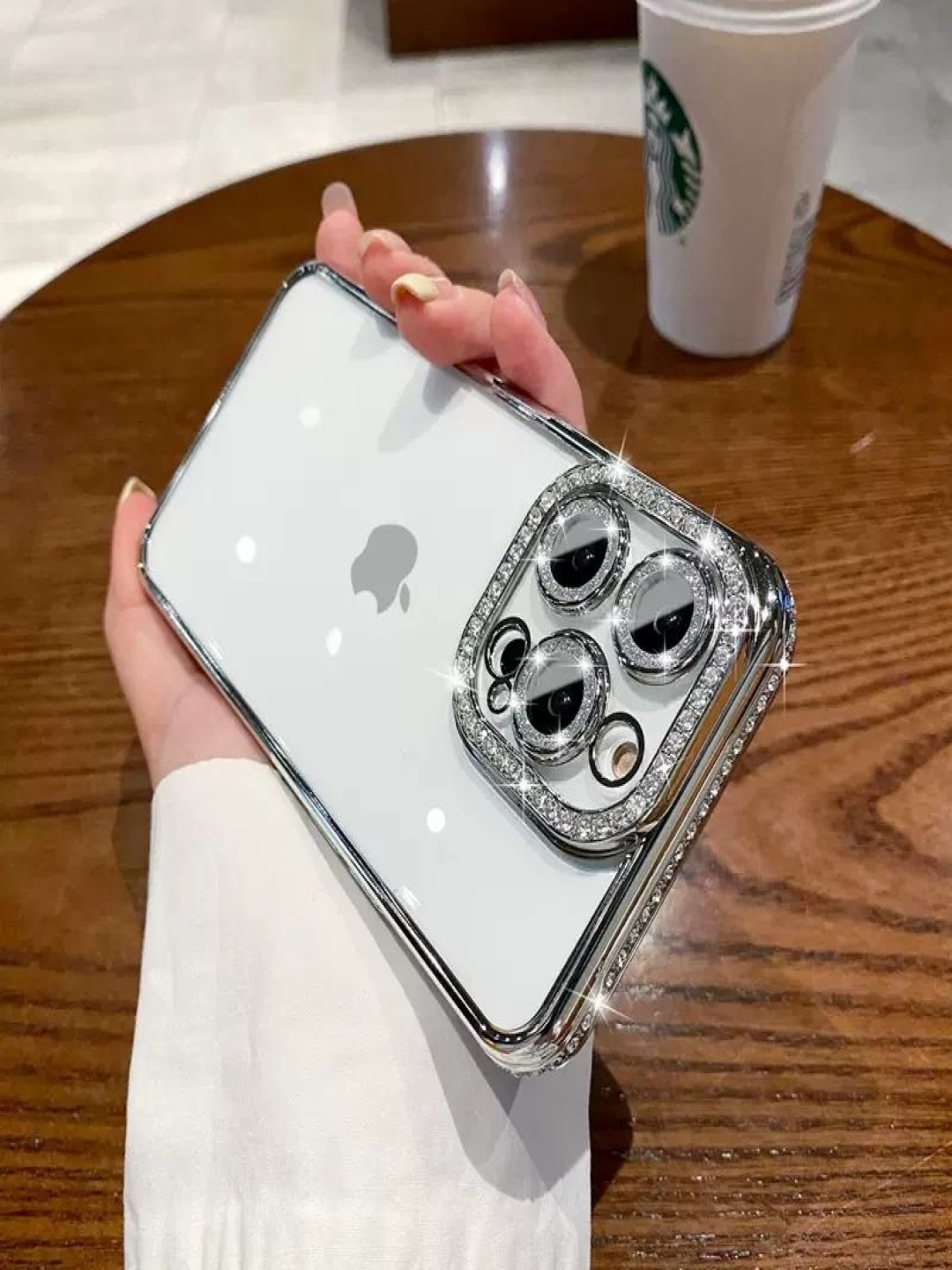 

Luxury Kase Plating Glitter Diamond Transparent Shockproof iPhone 13 Pro Back Case, Silver
