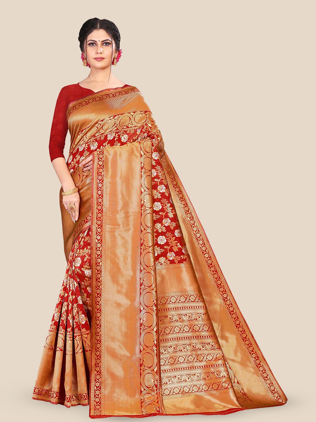 

bigben textile Woven Design Zari Banarasi Saree, Red