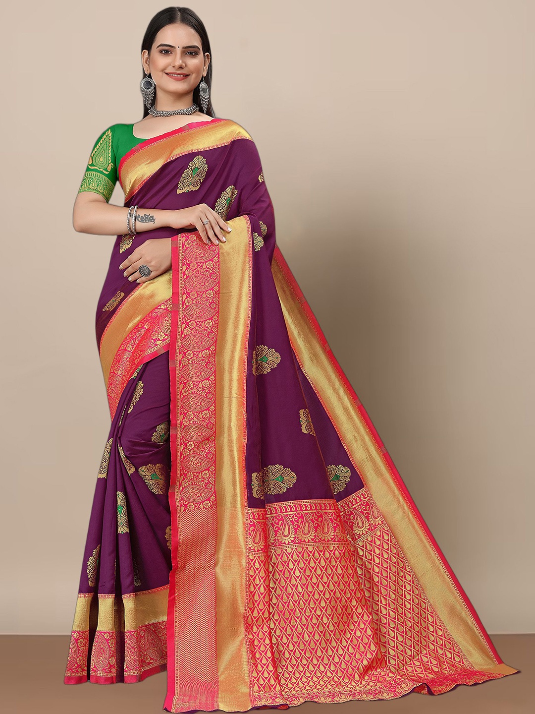 

bigben textile Woven Design Zari Banarasi Saree, Purple