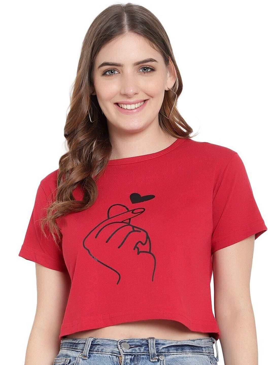 

DEEPMAYRA COLLECTION Women Graphic Printed Cotton Boxy Crop Top, Red