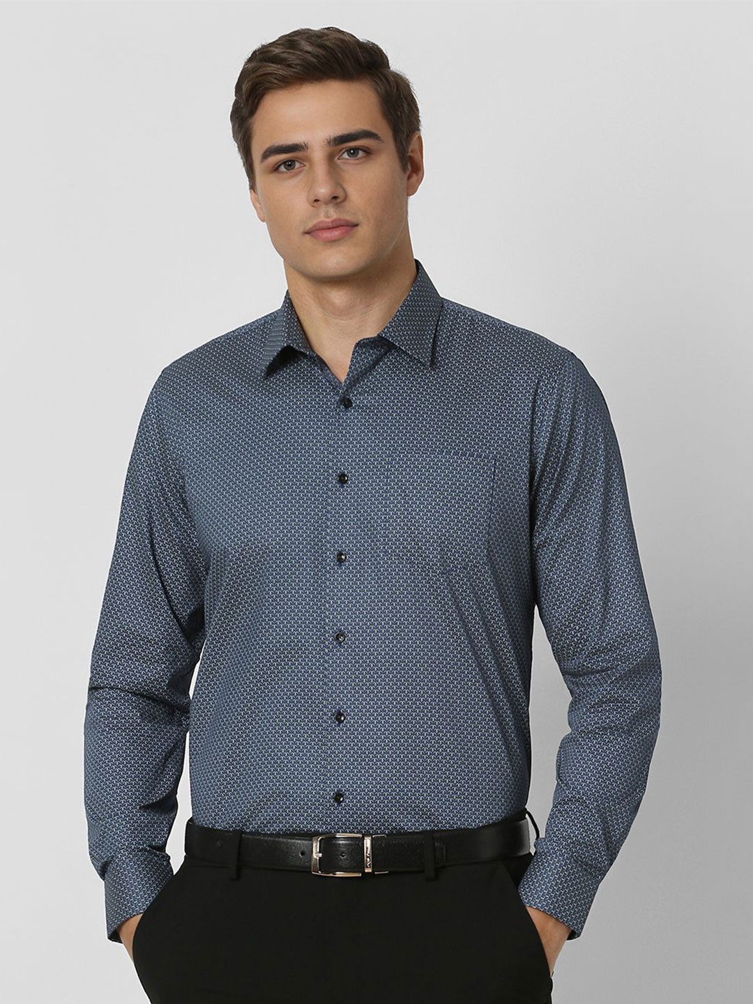 

Van Heusen Men Slim Fit Opaque Printed Formal Shirt, Blue