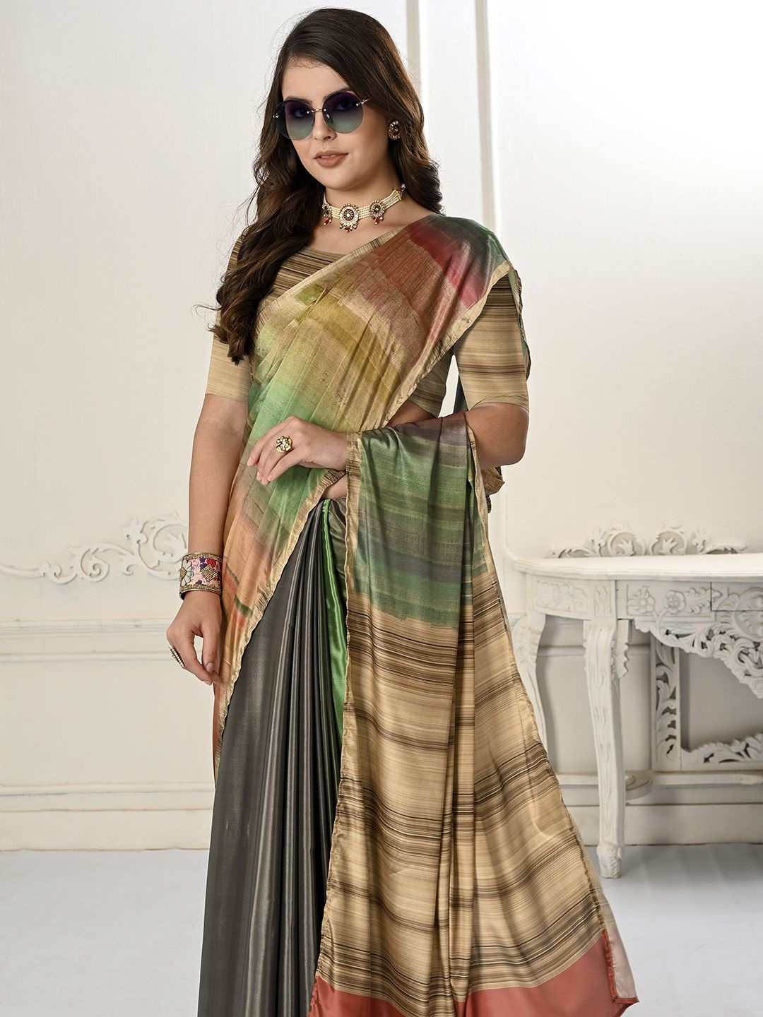 

Krimmple Mysore Silk Saree, Green