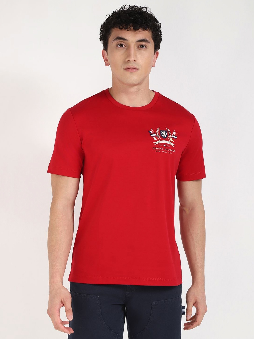 

Tommy Hilfiger Men Solid Round Neck Cotton T-shirt, Red