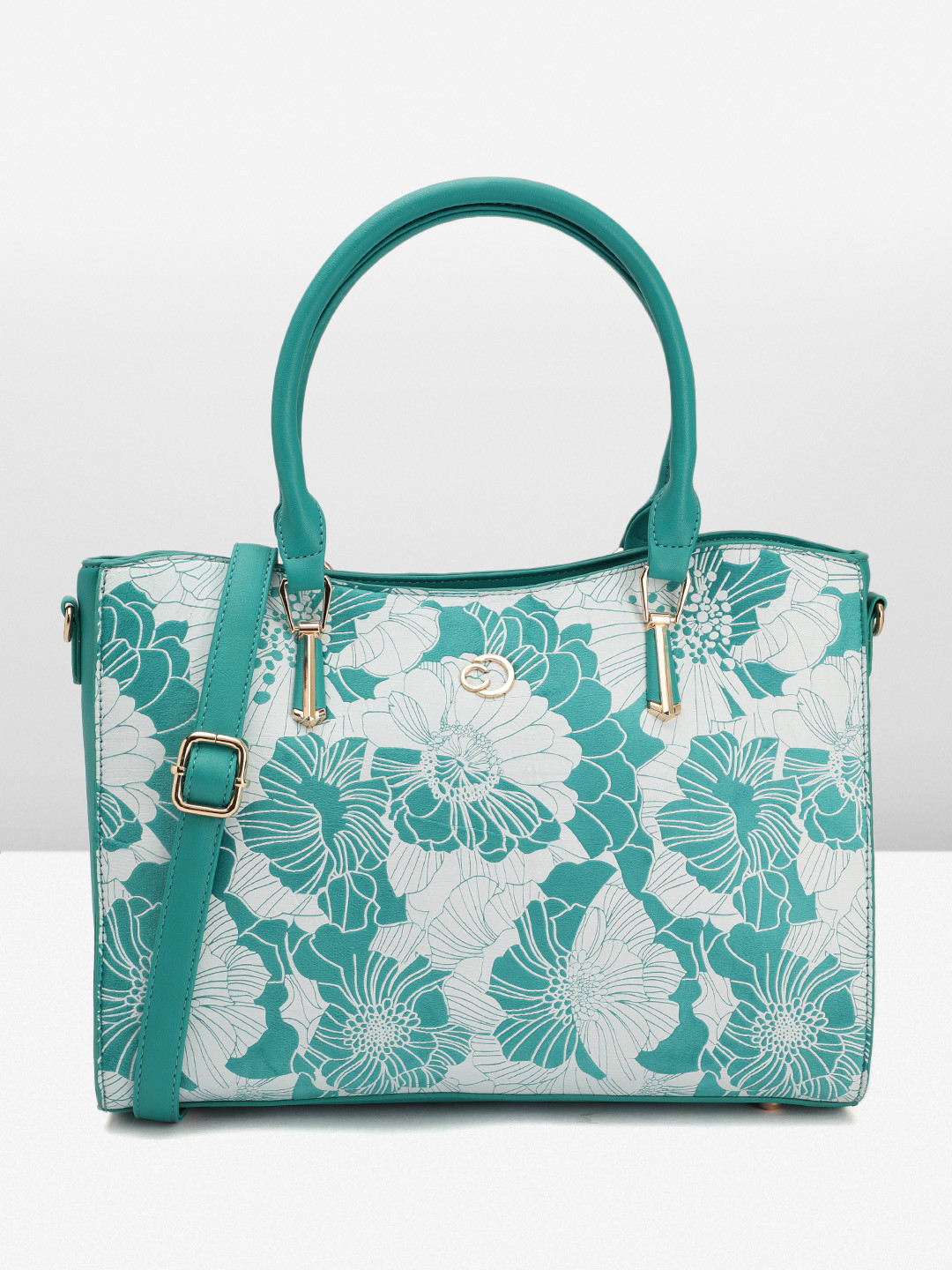 

Caprese Floral Printed Structured Handheld Bag, Blue