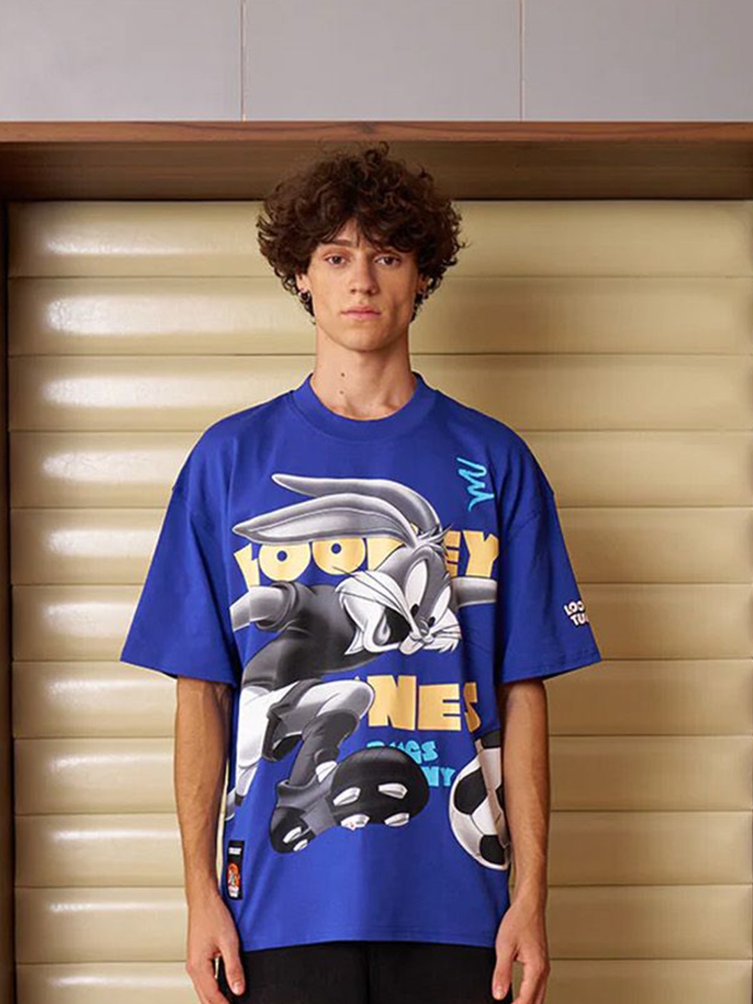 

Bonkers Corner Men Looney Tunes Graphic Printed Round Neck Cotton Oversized T-shirt, Blue