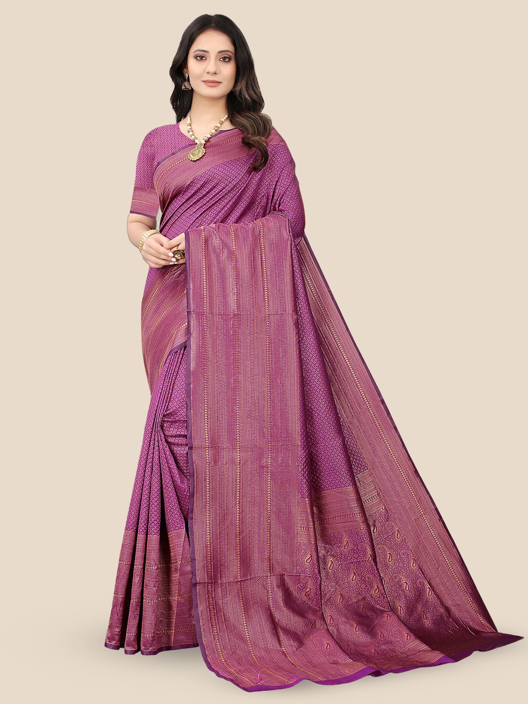 

bigben textile Woven Design Zari Banarasi Saree, Purple