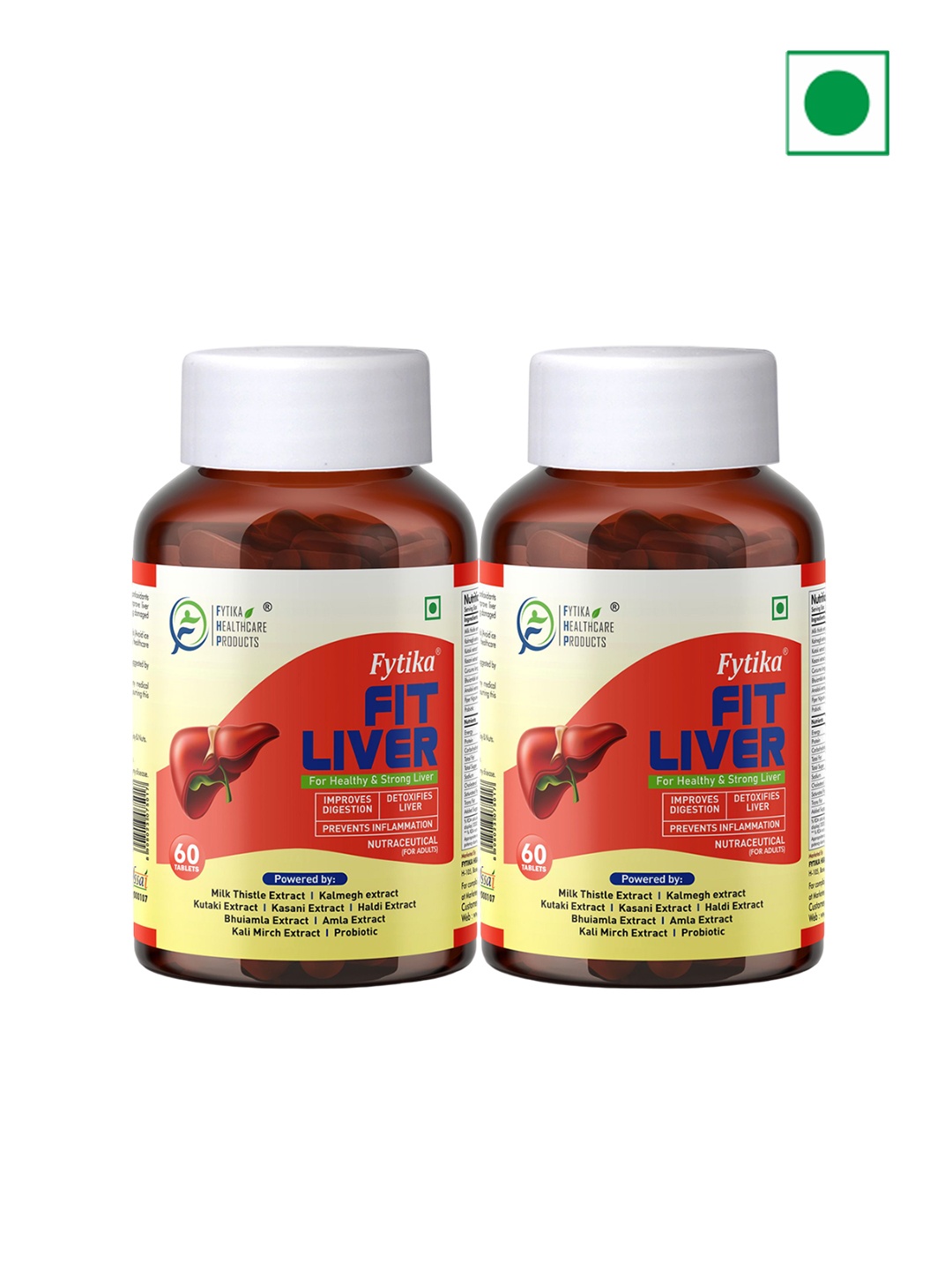 

FYTIKA Set Of 2 Fit Liver Detox With Milk Thistle Tablets - 60 Tablets Each, Red