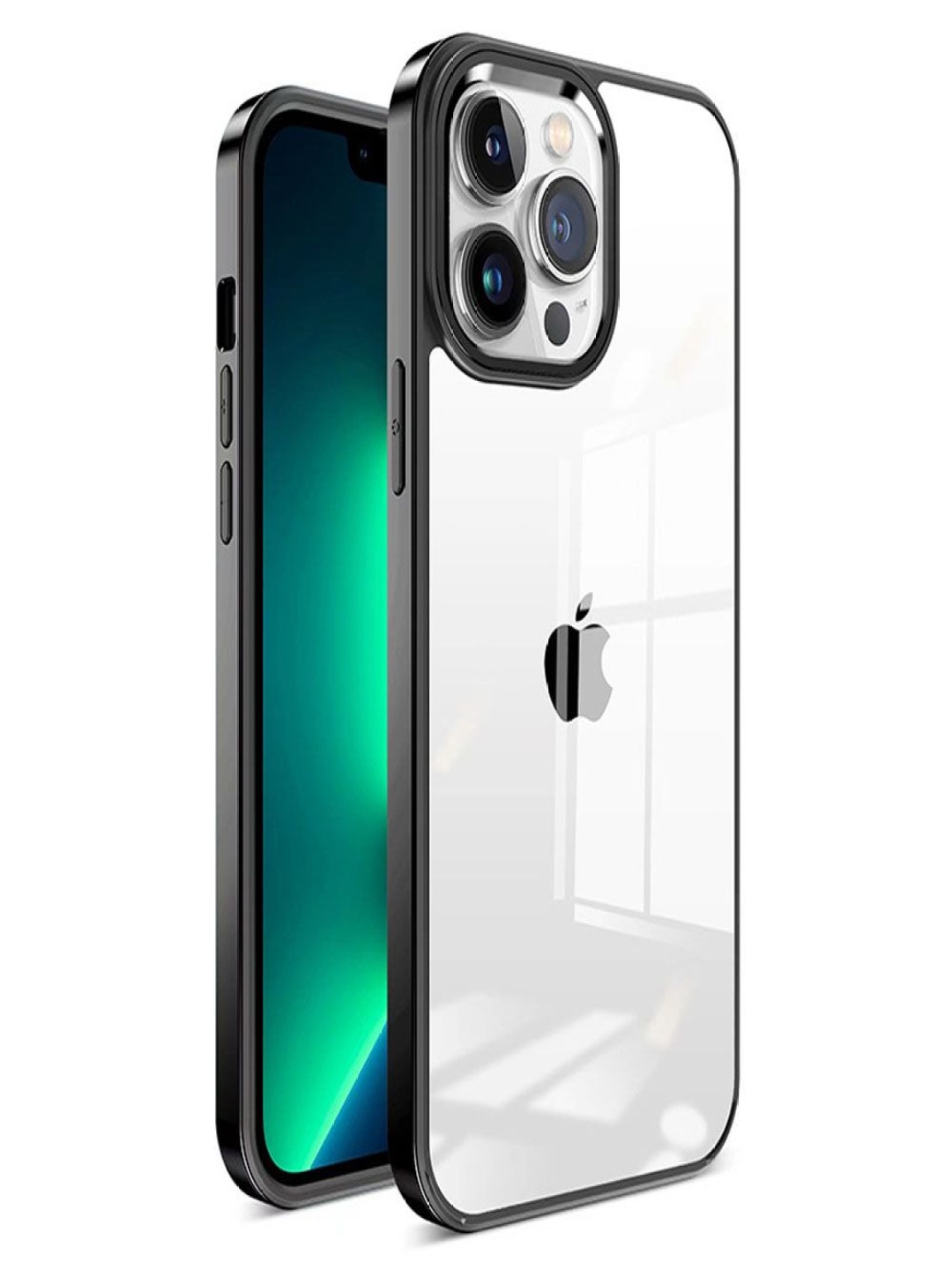 

Luxury Kase Solid Printed iPhone 13 Pro New Skin 3 in 1 Transparent Plating Back Case, Black