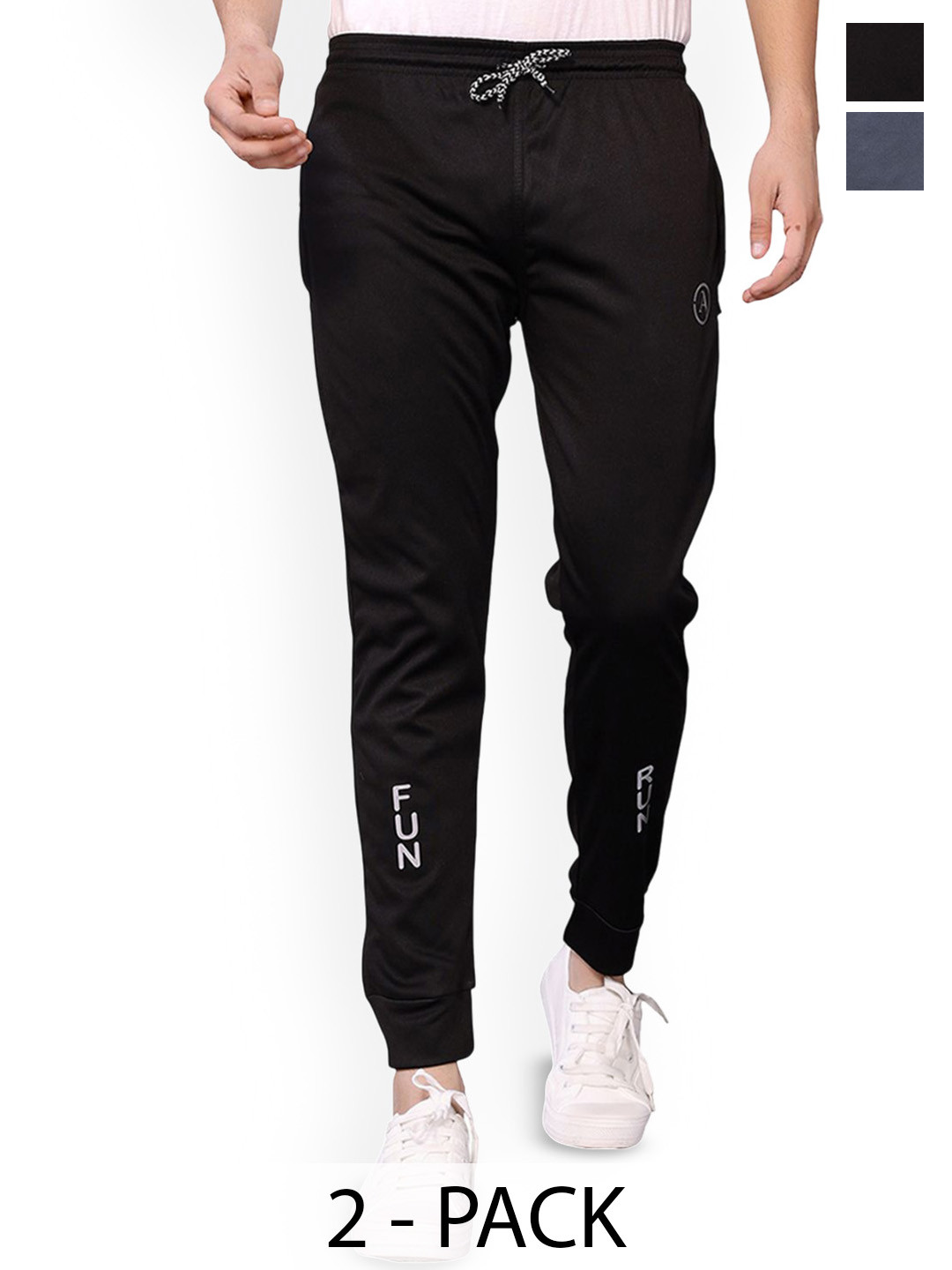 

Moda Rapido Men Pack Of 2 Mid Rise Slim Fit Joggers Track Pants, Grey