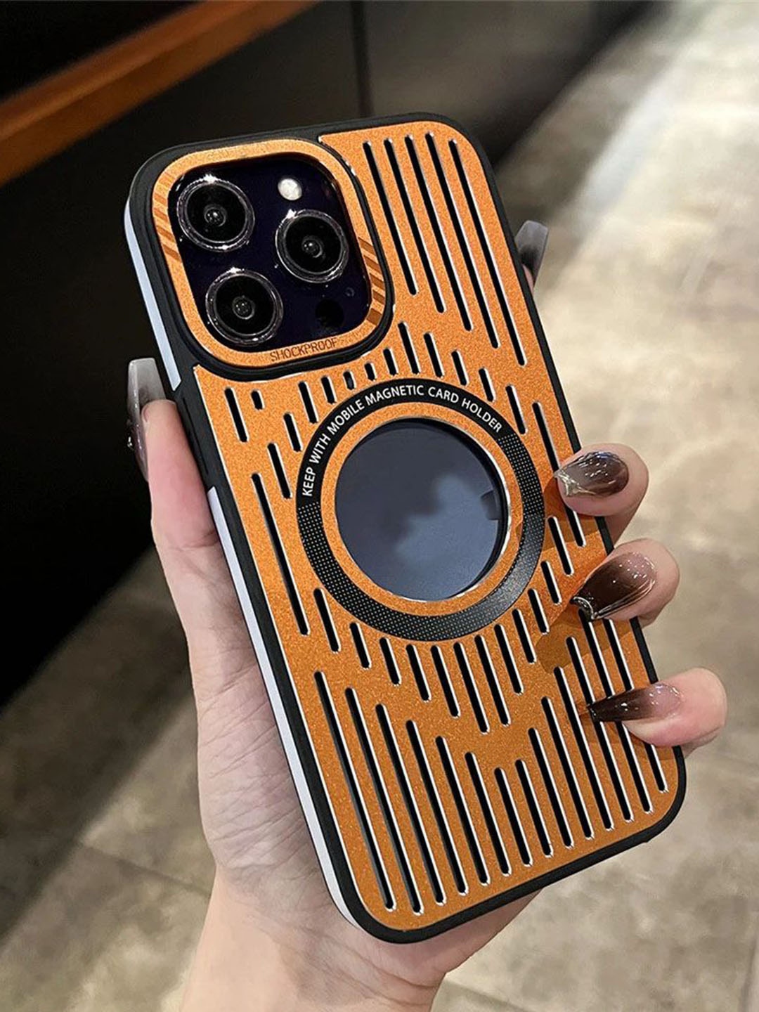 

Luxury Kase LK094 Geometric Printed iPhone 15 Pro Cooling Hollow Ultra Thin Back Case, Orange
