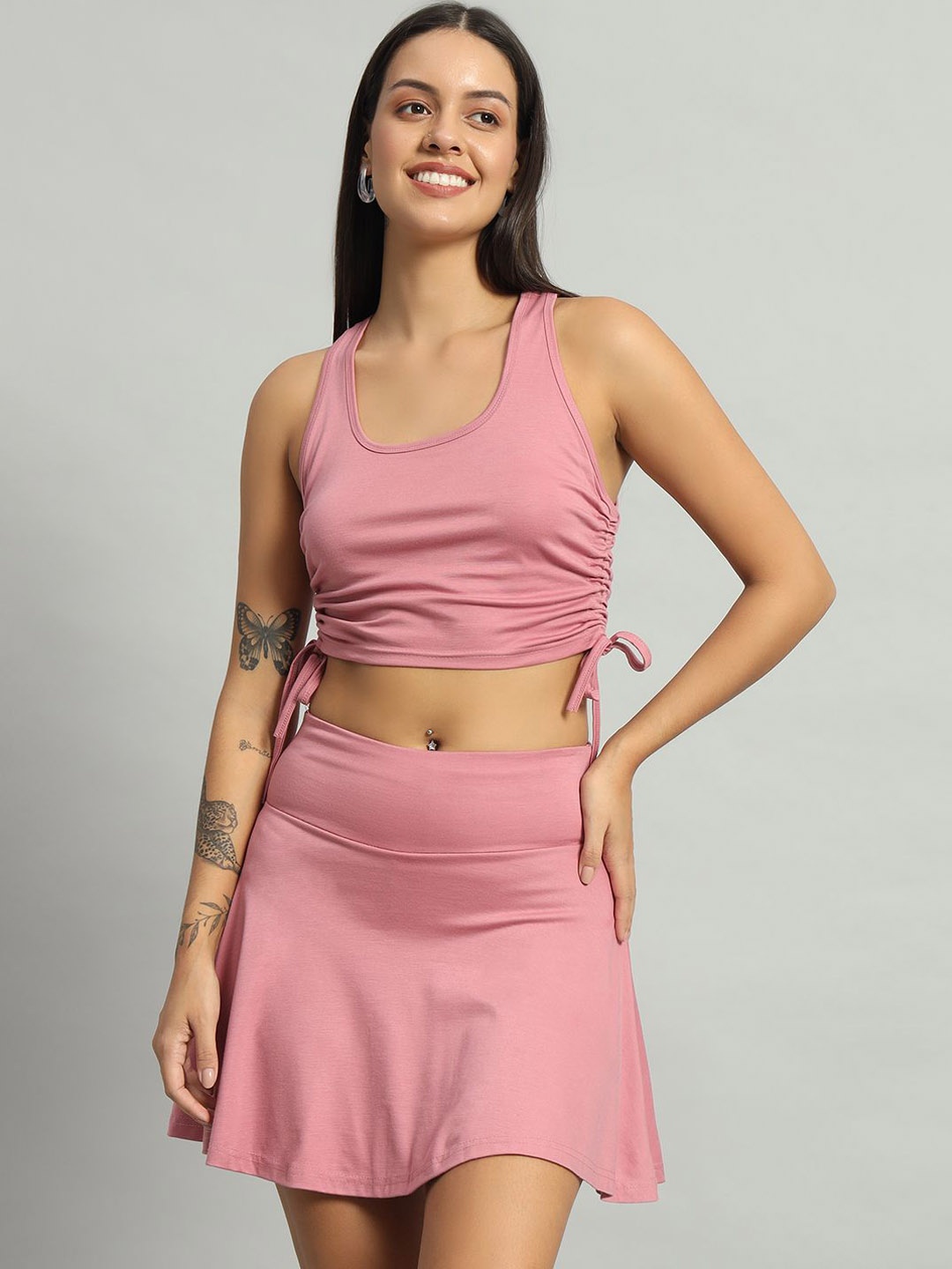 

ND & R Women Cord Set Crop Top and Mini Skirt with Inner Short, Pink
