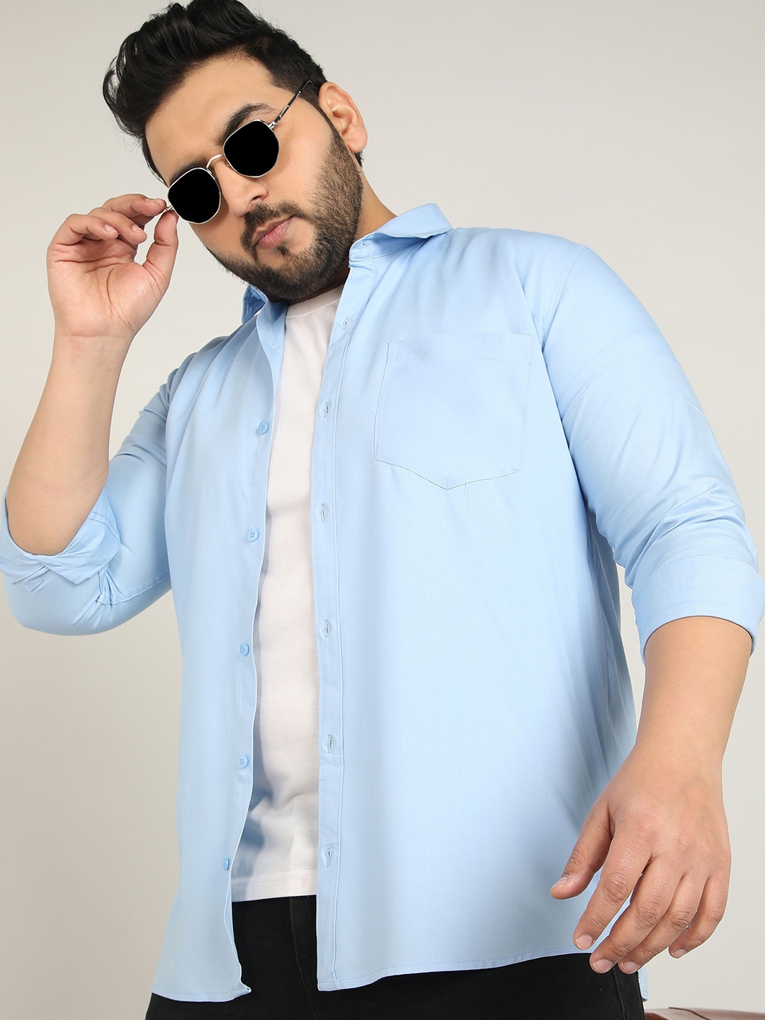 

ADWYN PETER Men Plus Size Classic Fit Spread Collar Solid Cotton Casual Shirt, Blue