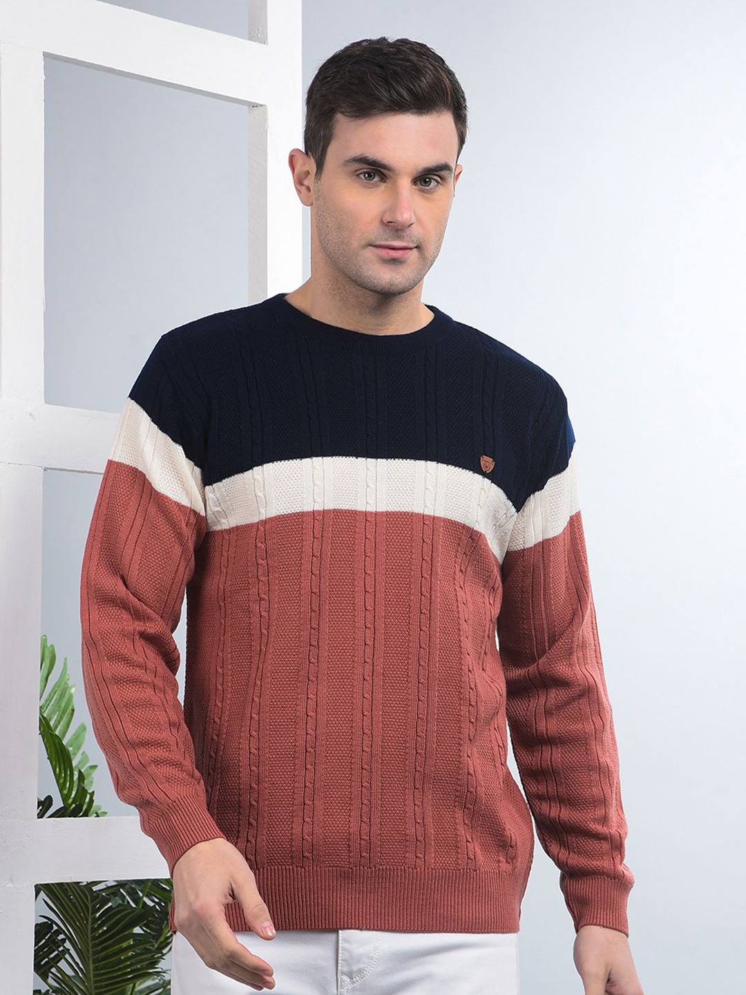 

COBB Men Colourblocked Pullover, Coral