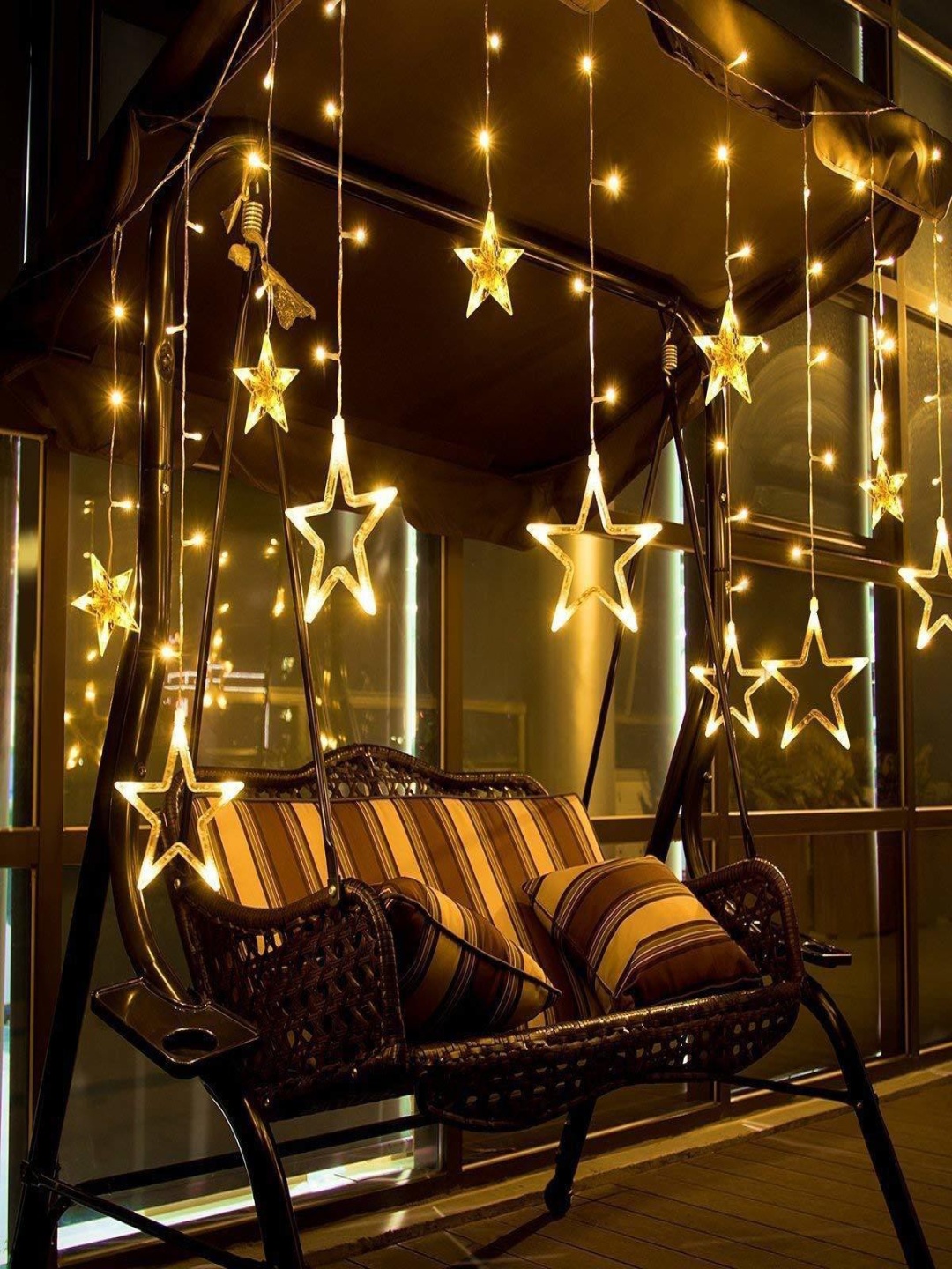 

SPARK WORLD Yellow Star Shape LED Curtain Fairy String Lights