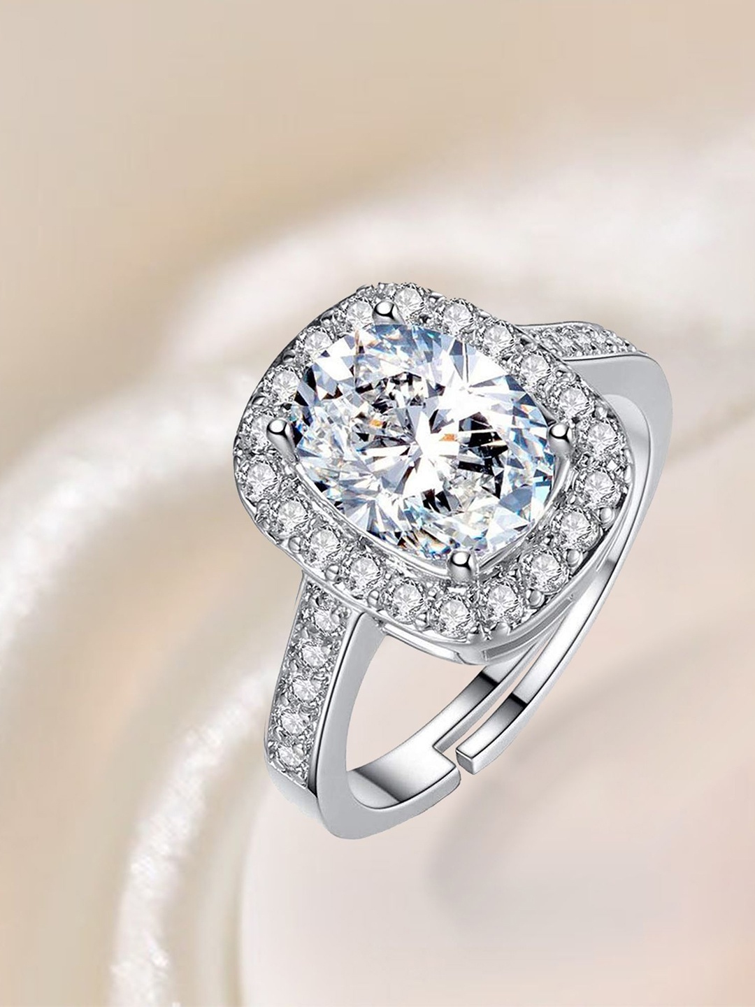 

Zalkari 925 Sterling Silver Rhodium-Plated Cubic Zirconia-Studded Finger Ring