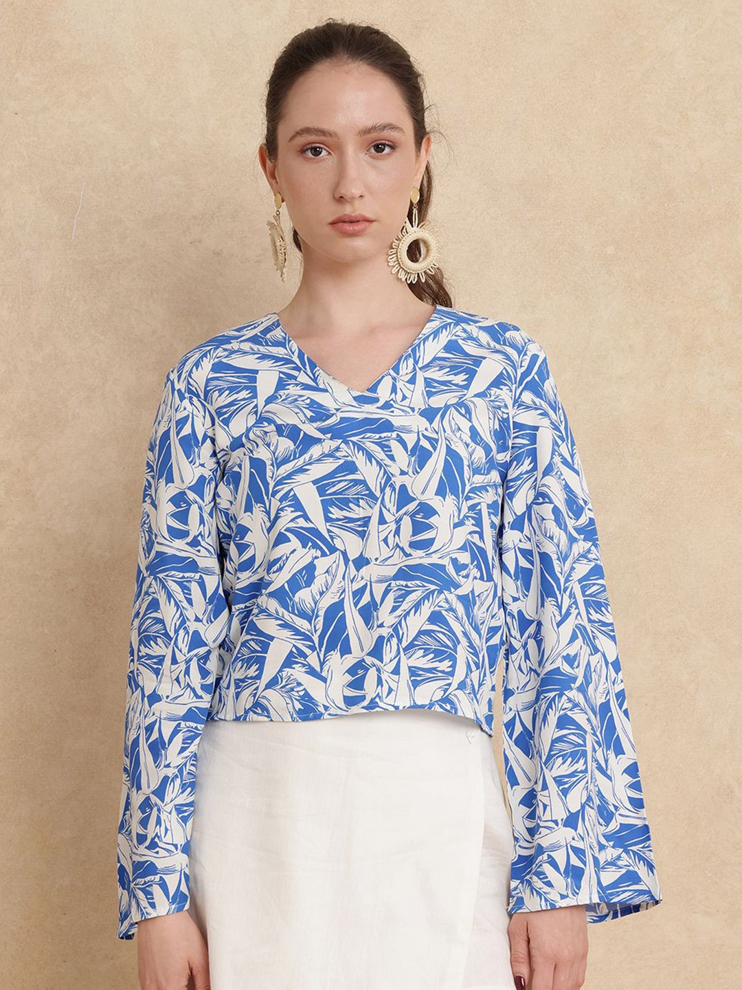 

RAREISM Print Bell Sleeve Top, Blue