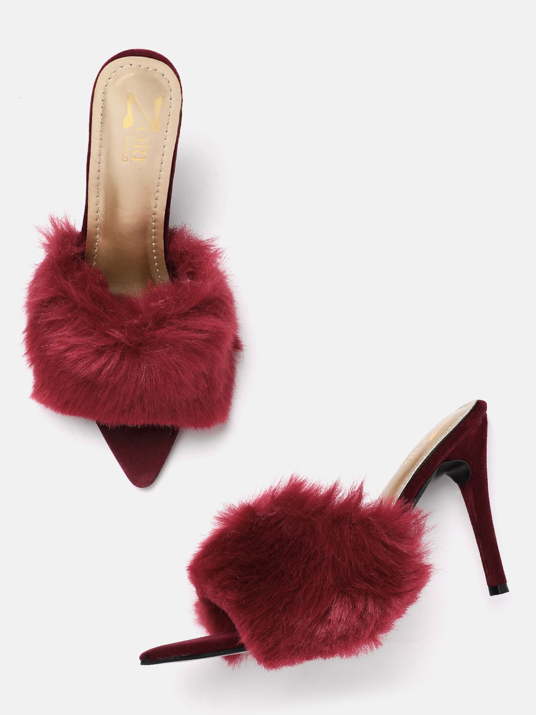 

ZORI WORLD Party Stiletto Pumps with Fur Detail, Maroon