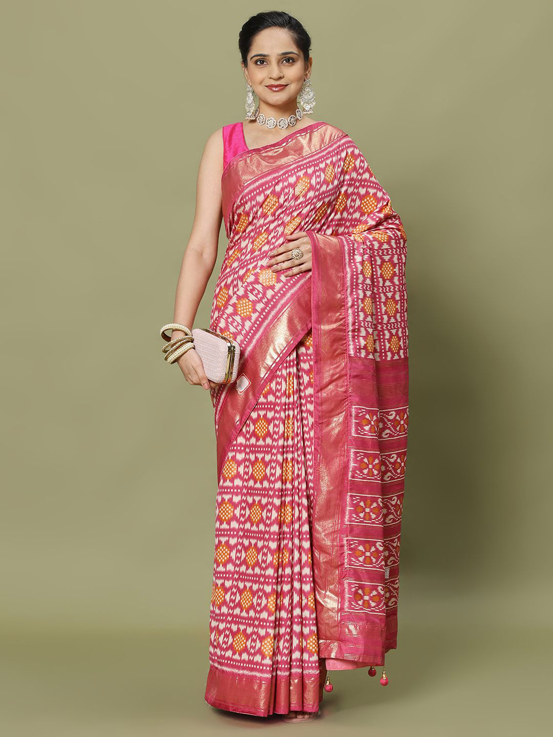 

Meena Bazaar Ethnic Motifs Printed Saree, Pink