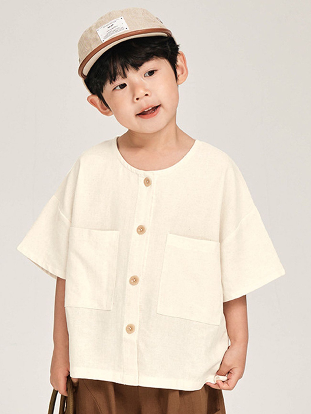 

LULU & SKY Boys Boxy Opaque Casual Shirt, Beige