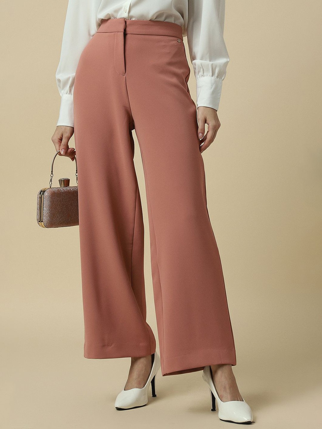 

Allen Solly Woman Women High-Rise Formal Trousers, Peach