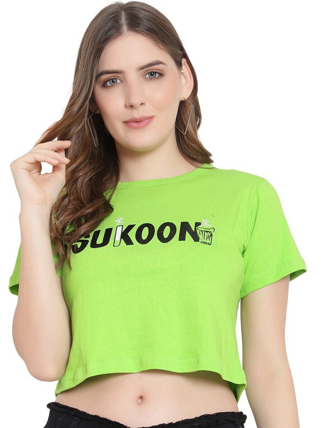 

DEEPMAYRA COLLECTION Printed Cotton Crop Top, Lime green