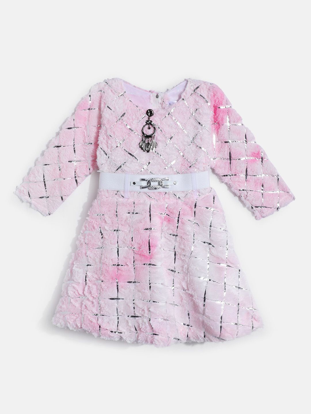 

YK Girls Woollen A - Line Dress, Pink