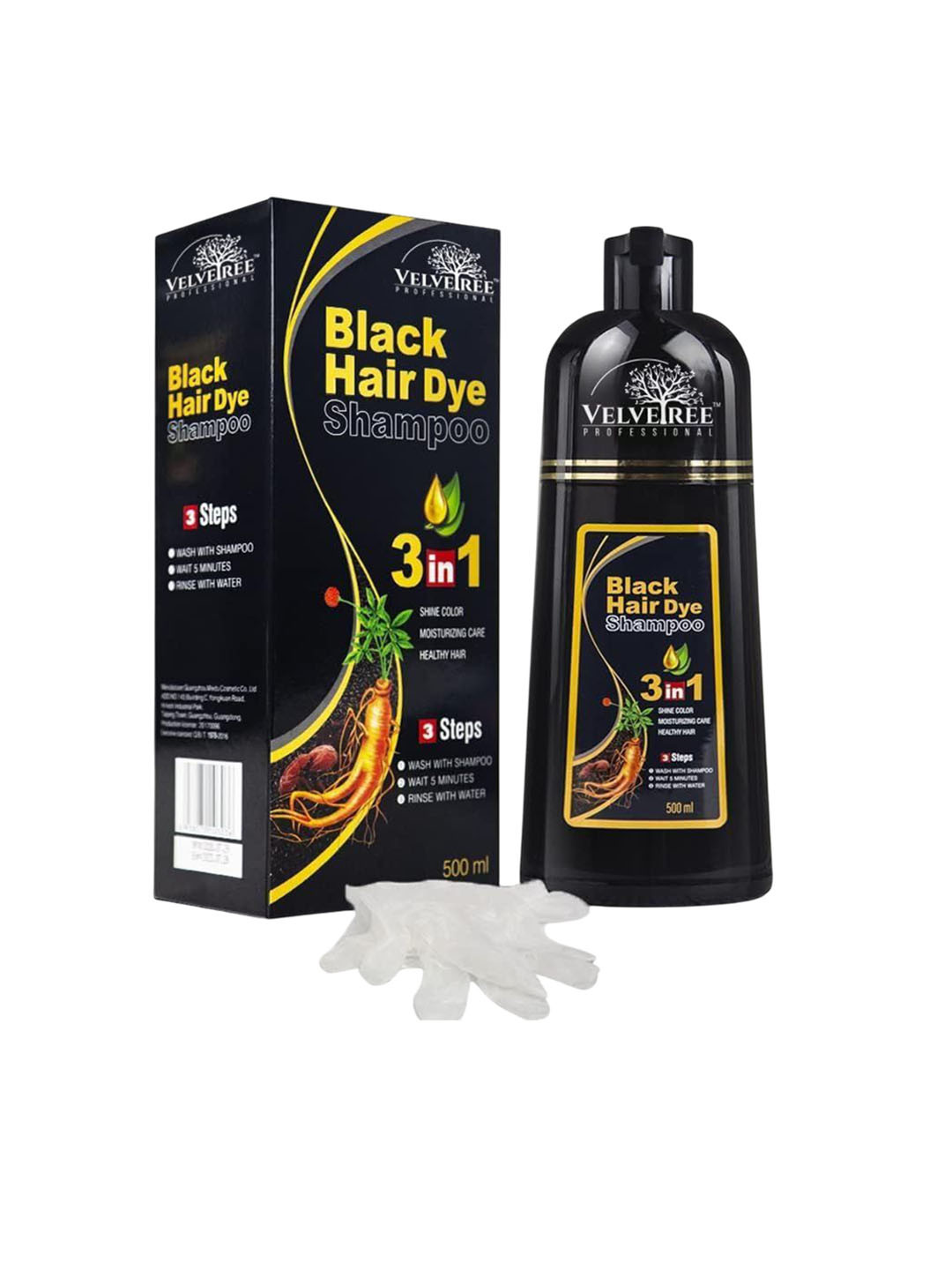 

Velvetree 3-In-1 Hair Dye Shampoo With Sesame Seeds & Bhringraj Extract- 500 ml - Black