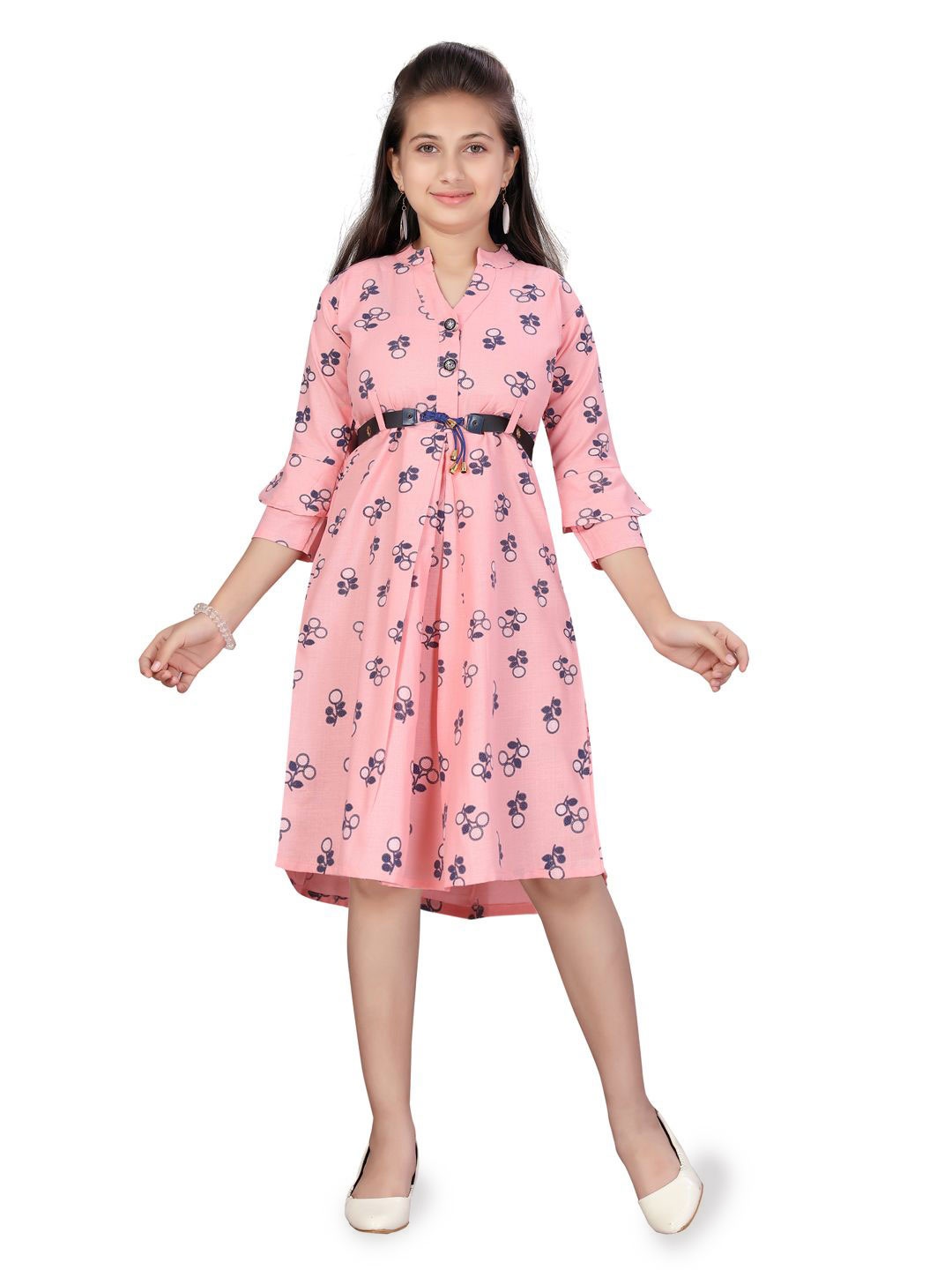 

YK Girls Floral Printed Fit & Flare Dress, Pink